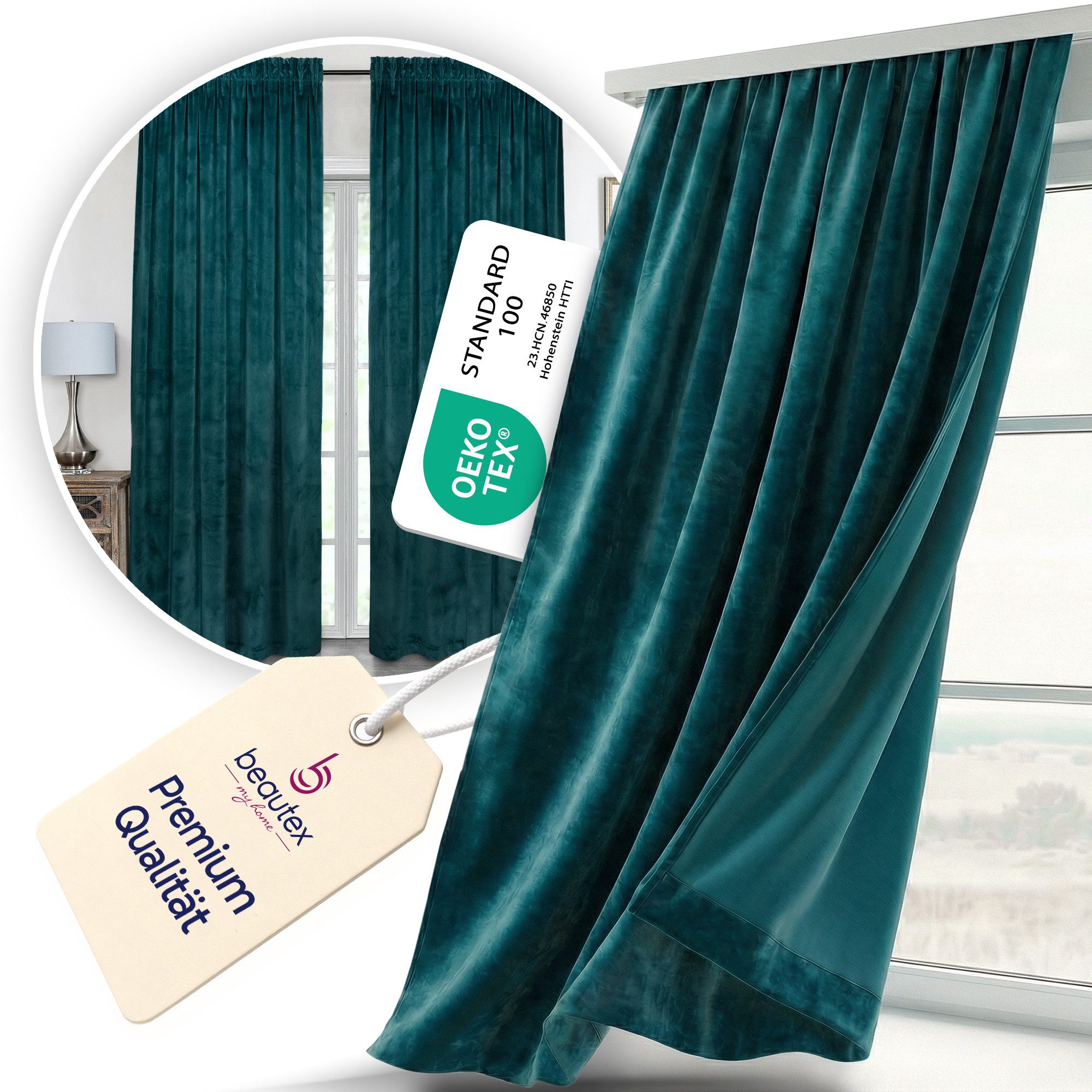 Beautex Verdunkelungsvorhang Samt Vorhang Kräuselband U-Band Gardine Velvet abdunkelnd (1 St), Hakenaufhängung, abdunkelnd, Weicher Samtstoff, lichtmindernd, pf – Bild 2 von 5
