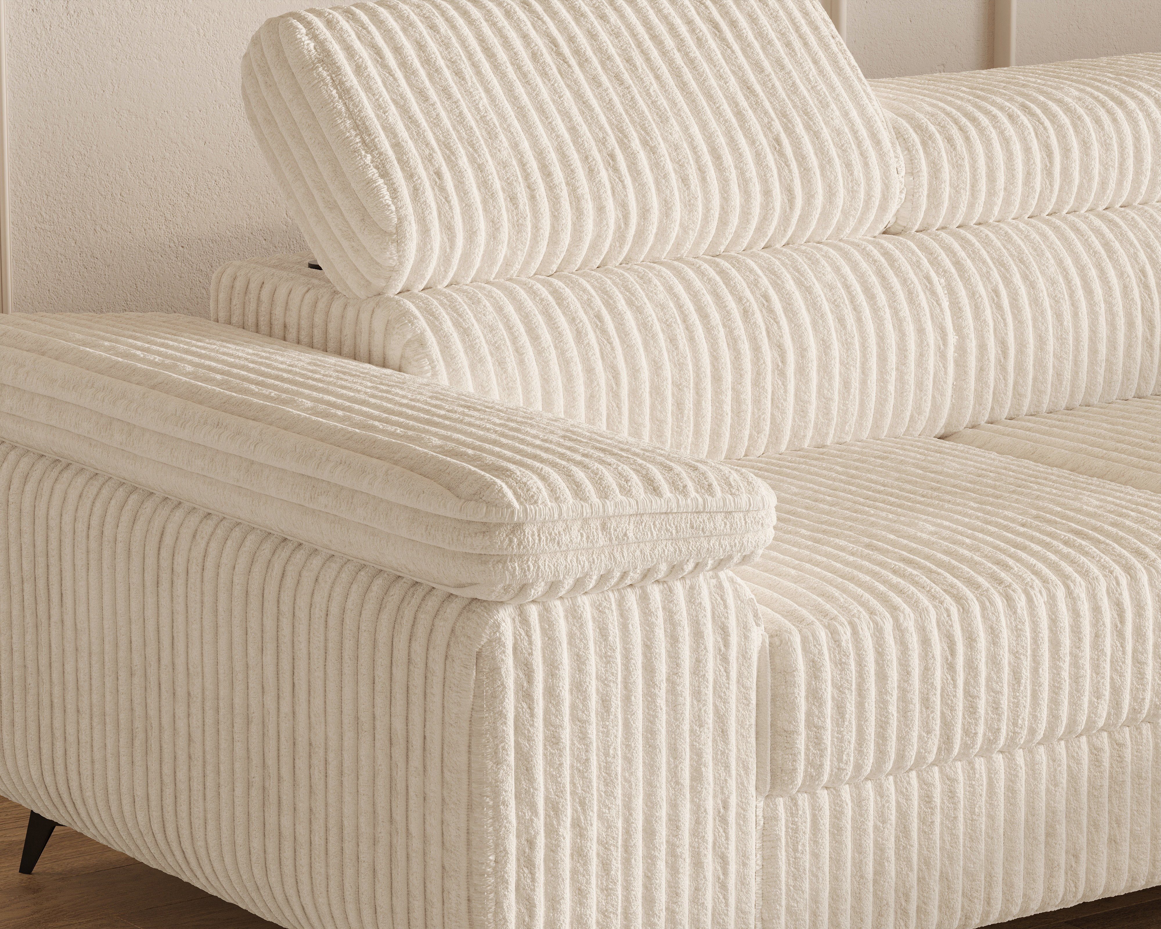MOEBLO Ecksofa OSTIN, 290 cm – Modernes L-Sofa mit Schlaffunktion, Bettkasten und verstellbaren Kopfstützen, Cord oder Strukturstoff, - (BxHxT): 290 x 75–90 x 202 cm