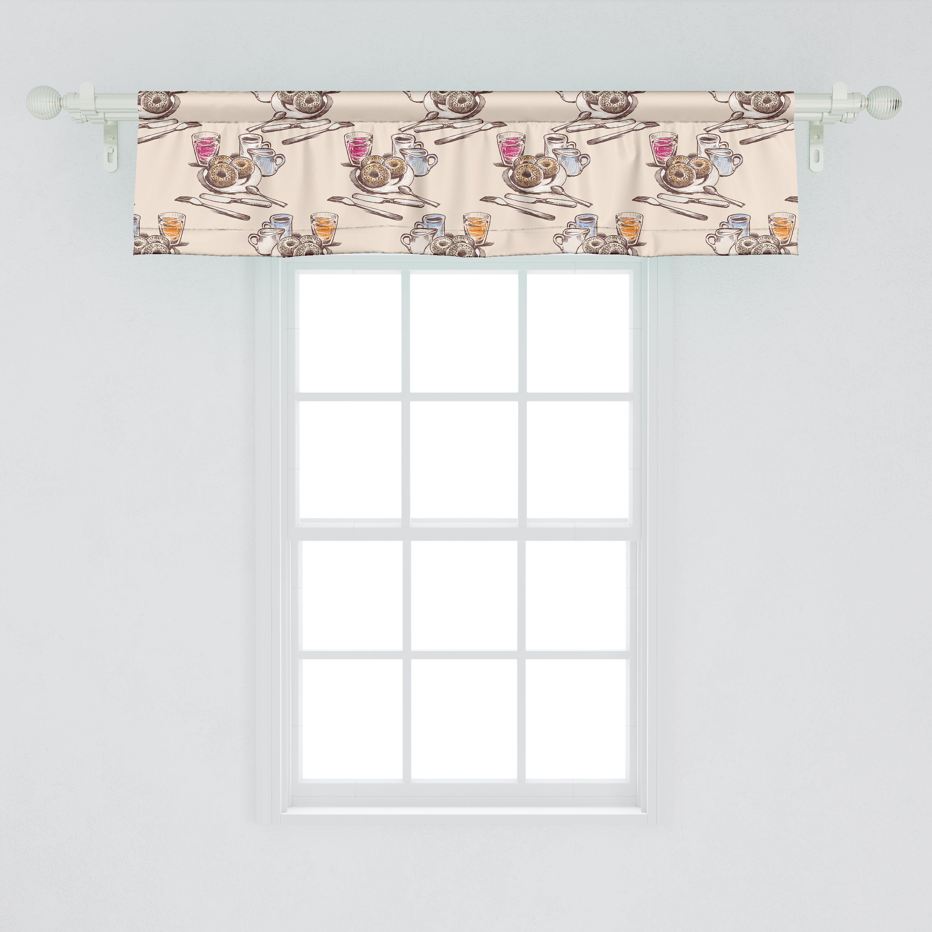 Scheibengardine Vorhang für Microfaser, und Schlafzimmer Stangentasche, mit Dekor Kaffee Abakuhaus, Säfte Frühstück Volant Küche Donuts