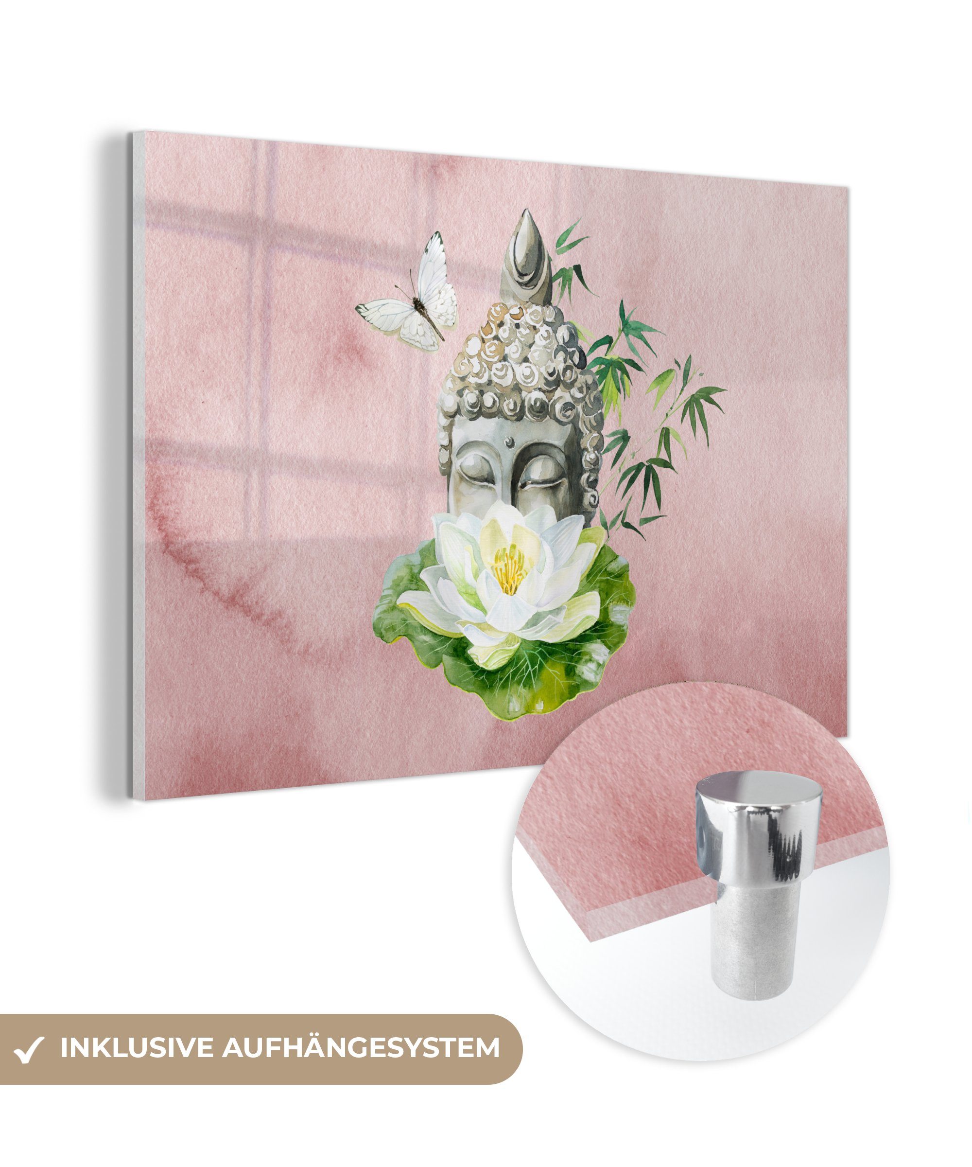 Acrylglasbilder - Blume Rosa, St), Wohnzimmer Buddha MuchoWow & Schlafzimmer (1 - Acrylglasbild