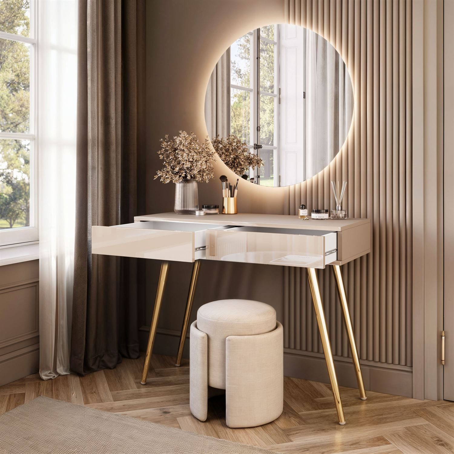Lookway Schminktisch SIENNA GLAMOUR KASCHMIR mit LED-Spiegel (1x Konsole 1x Spiegel), Breite: 100 cm