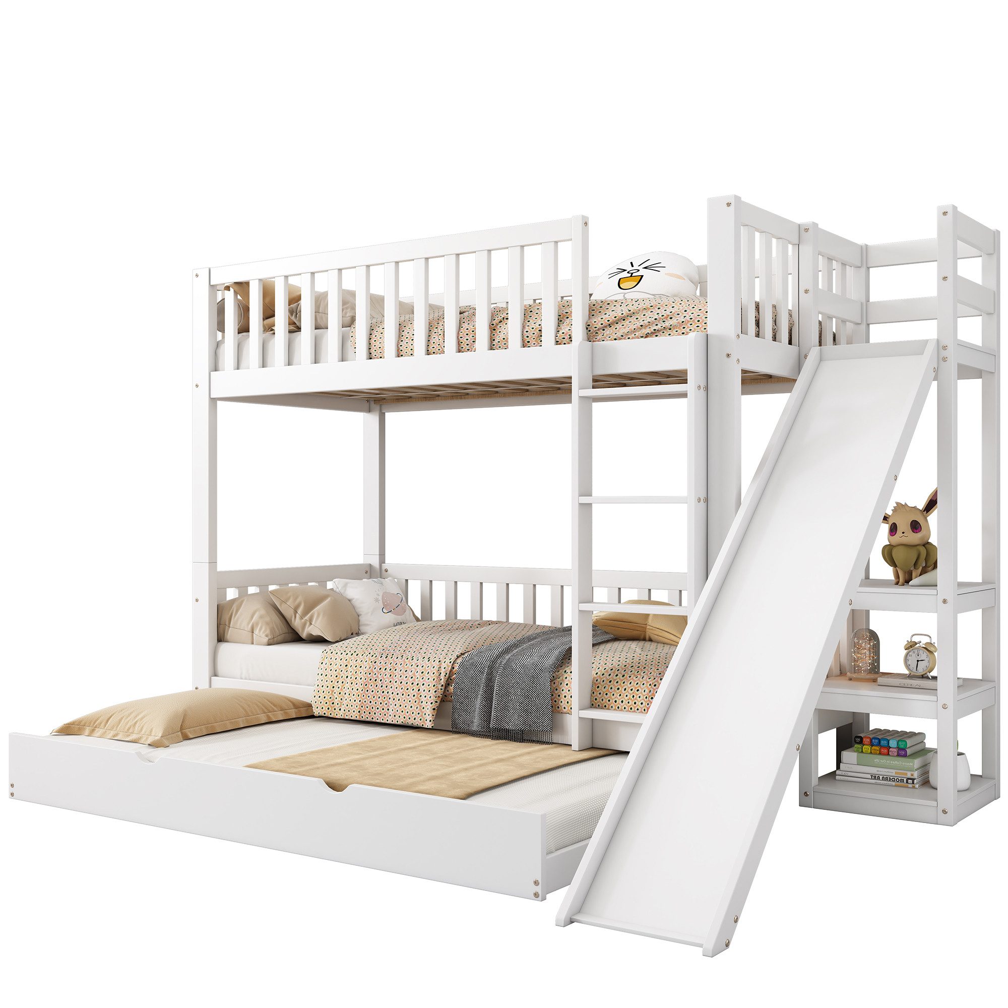 Odikalo Kinderbett Etagenbett Rollbett Fallschutzgitter Rutsche Weiß, 90x20 günstig online kaufen