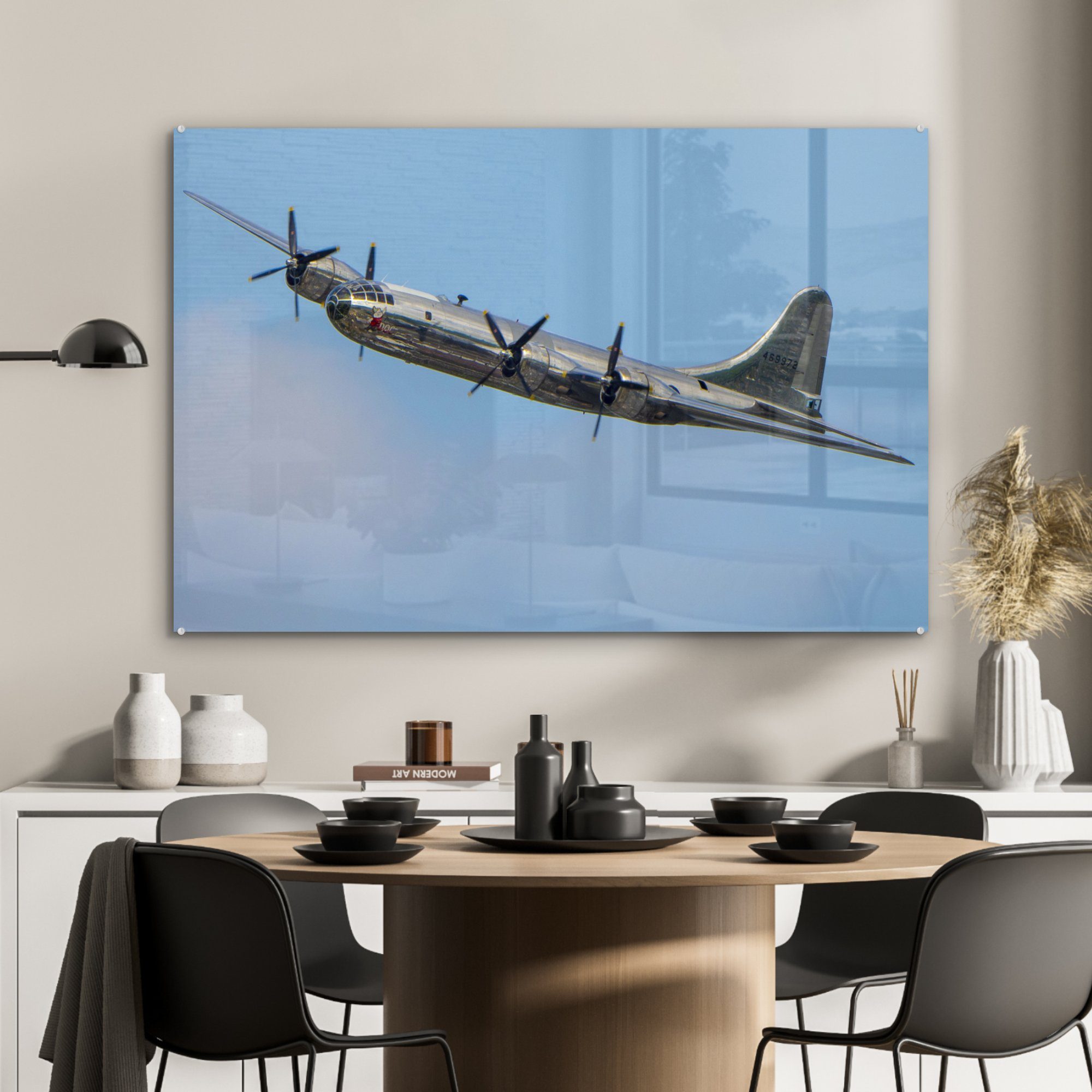 MuchoWow Acrylglasbild Flugzeug - St), Wohnzimmer Schlafzimmer Acrylglasbilder & - (1 Fliegen Blau