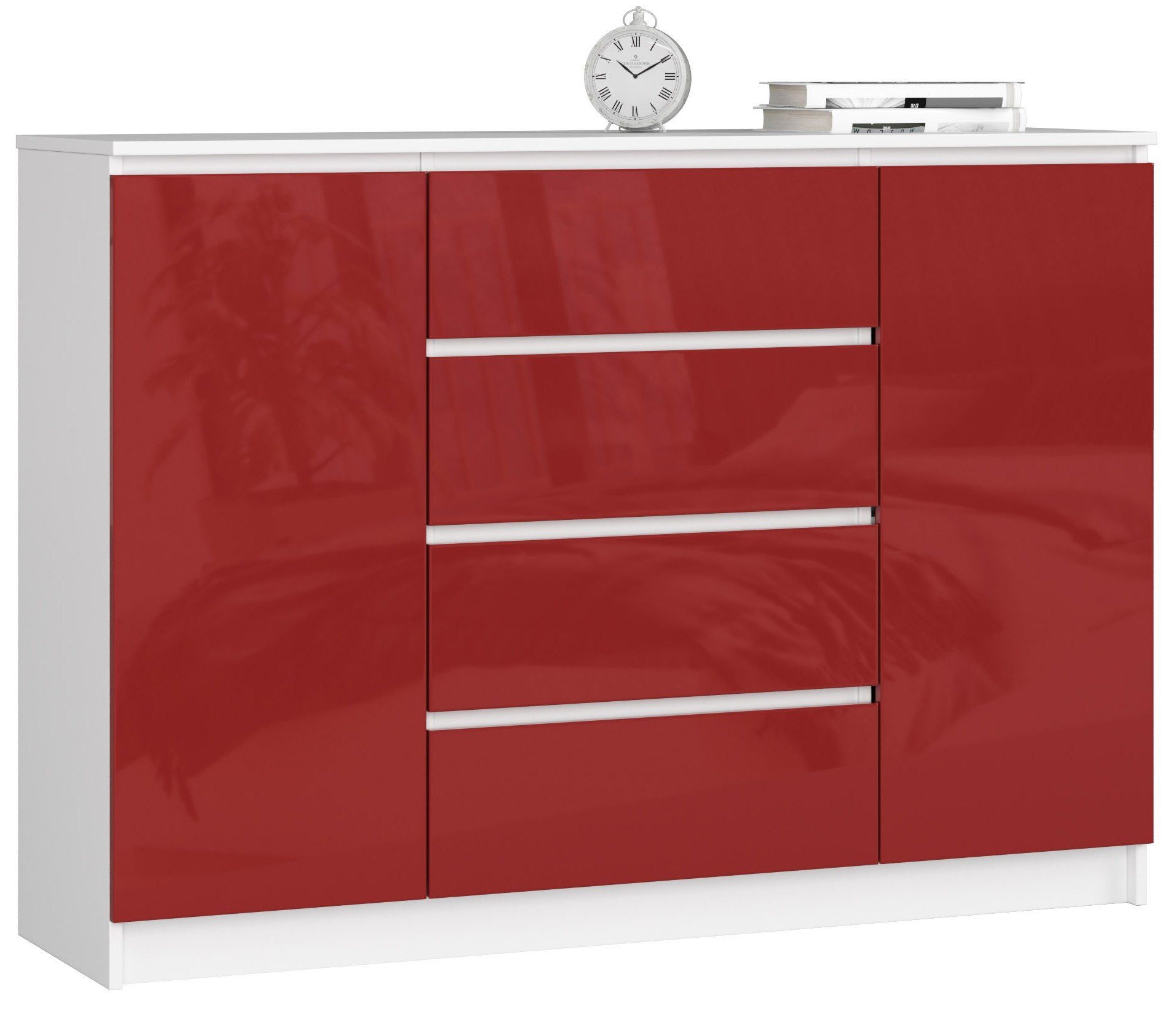 Raumhirsch Furniture Kommode mit 4 Schubladen, zwei Schranktüren, 138 cm breit Holz Schrank, (viele Farbvarianten - Maße: 138 x 99 x 40 cm) - Hochwertig & stabil