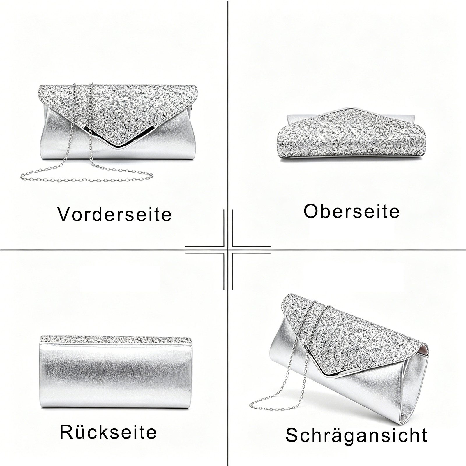 MOPUEA Abendtasche Pailletten Clutch Damen Abendtasche Schulter Umhängetasche (Einzelpack, 1 x Glitzer Clutch mit abnehmbarer Schulterkette), Glitzernd, elegant, vielseitig, leicht, große Kapazität