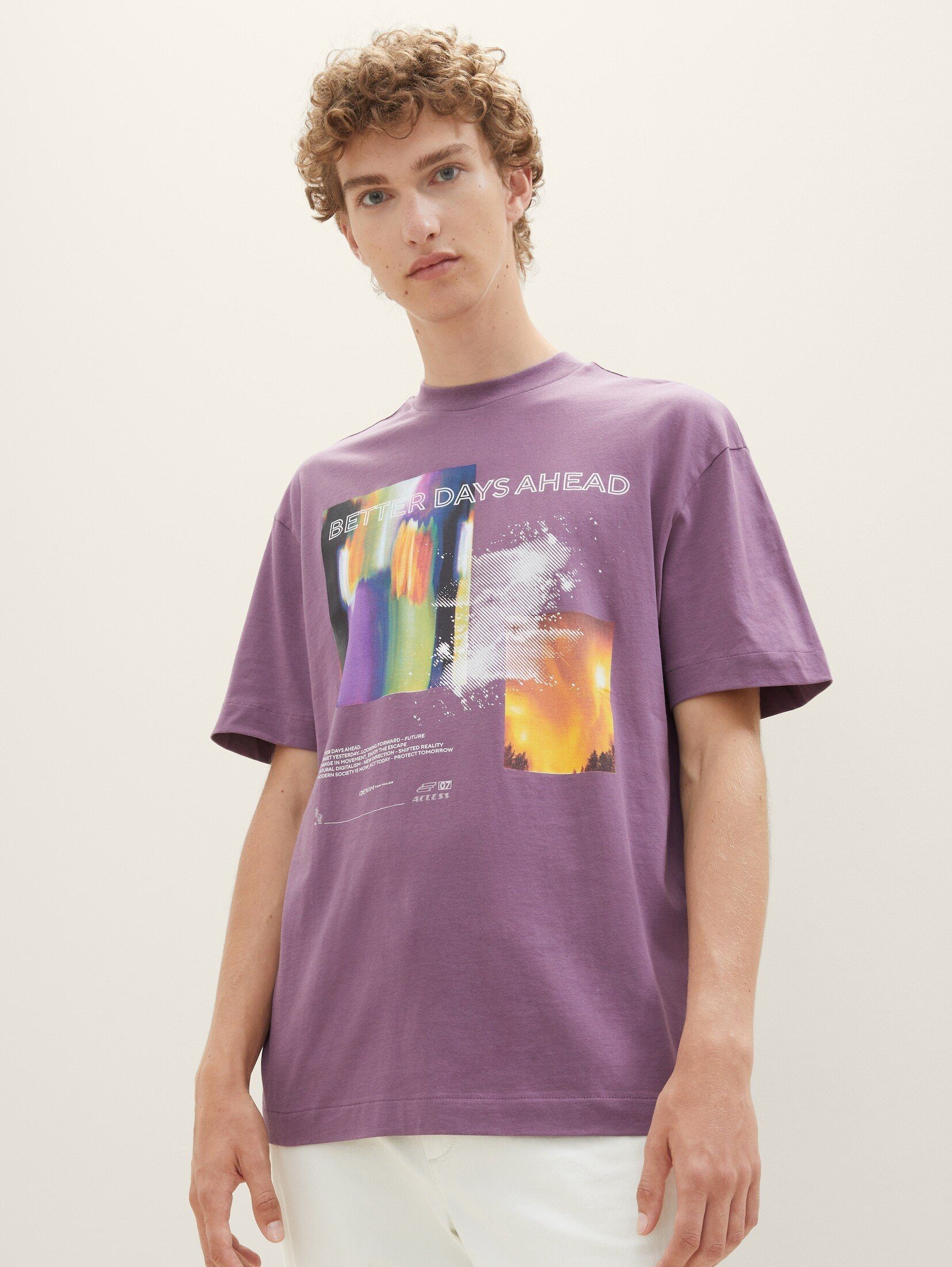 TOM TAILOR Denim T-Shirt dusty Fotoprint T-Shirt mit grape