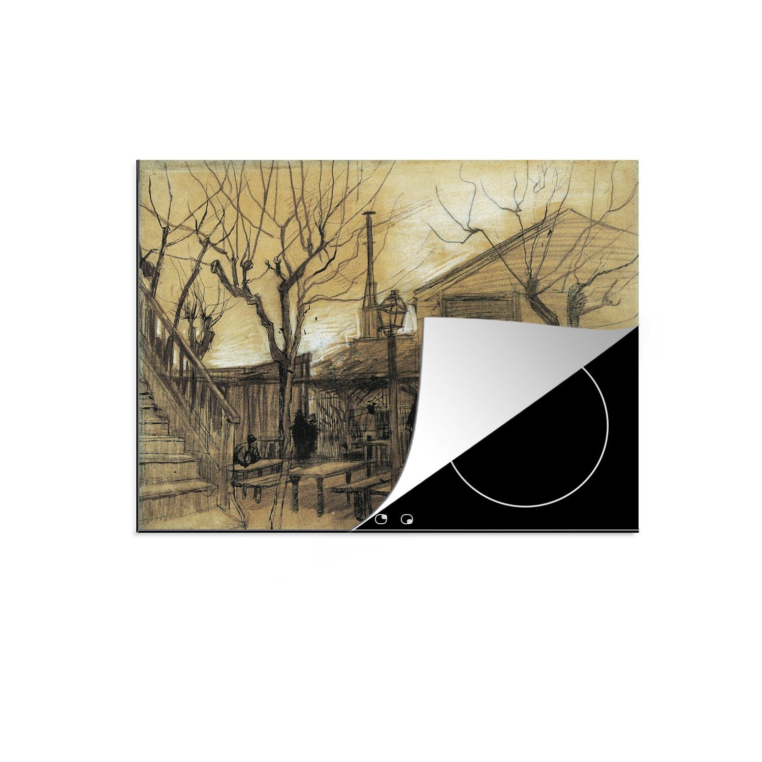 die Vincent 71x52 für Montmartre Guinguette Herdblende-/Abdeckplatte Induktionskochfeld van Schutz - (1 Ceranfeldabdeckung Vinyl, tlg), cm, in Gogh, MuchoWow la küche, Gartenrestaurant