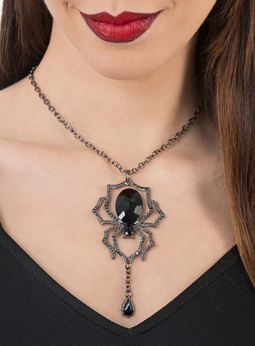 CHAKS Hexen-Kostüm Schwarzes Spinnenhalskette, Gothic-Anhänger mit Schwarzer Witwe für schwarze Witwen