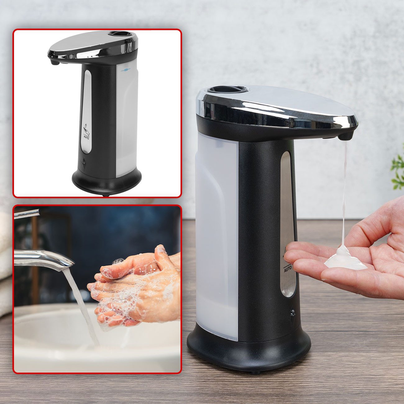 Casativo Seifenspender Sensor Seifenspender automatisch kontaktlos 400ml Infrarot Edelstahl, (1-tlg), tropffreie Dosierung/Infrarot-Sensorik/Sichtfenster-Anzeige