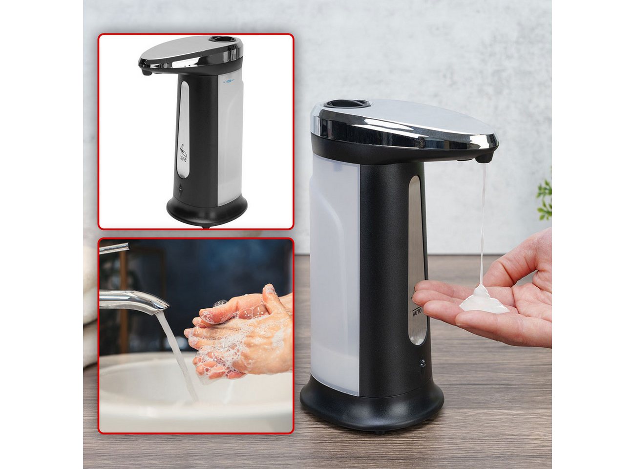 Casativo Seifenspender Sensor Seifenspender automatisch kontaktlos 400ml Infrarot Edelstahl, (1-tlg), tropffreie Dosierung/Infrarot-Sensorik/Sichtfenster-Anzeige