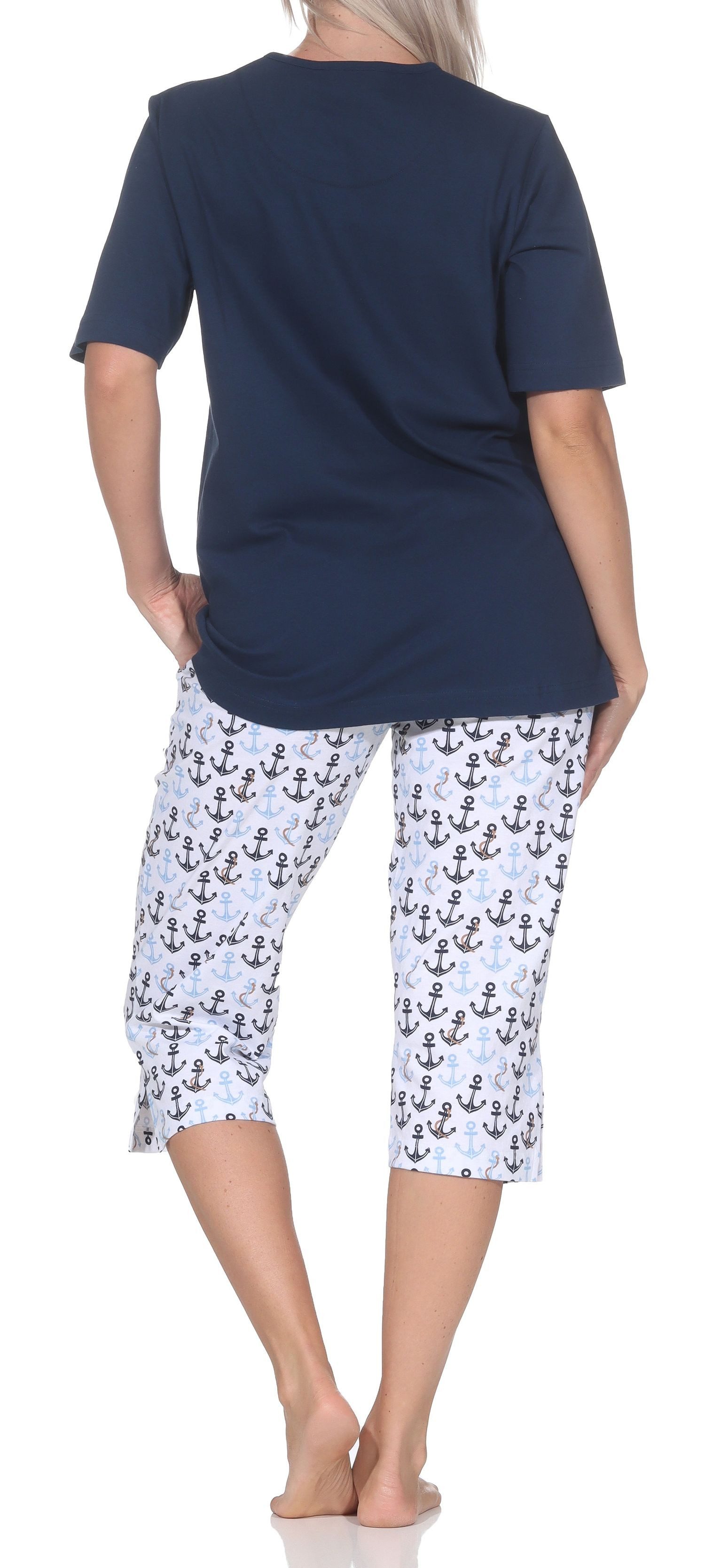 Normann Pyjama Damen kurzarm Capri Schlafanzug in maritimen Look – auch in Übergröße – Bild 4 von 5