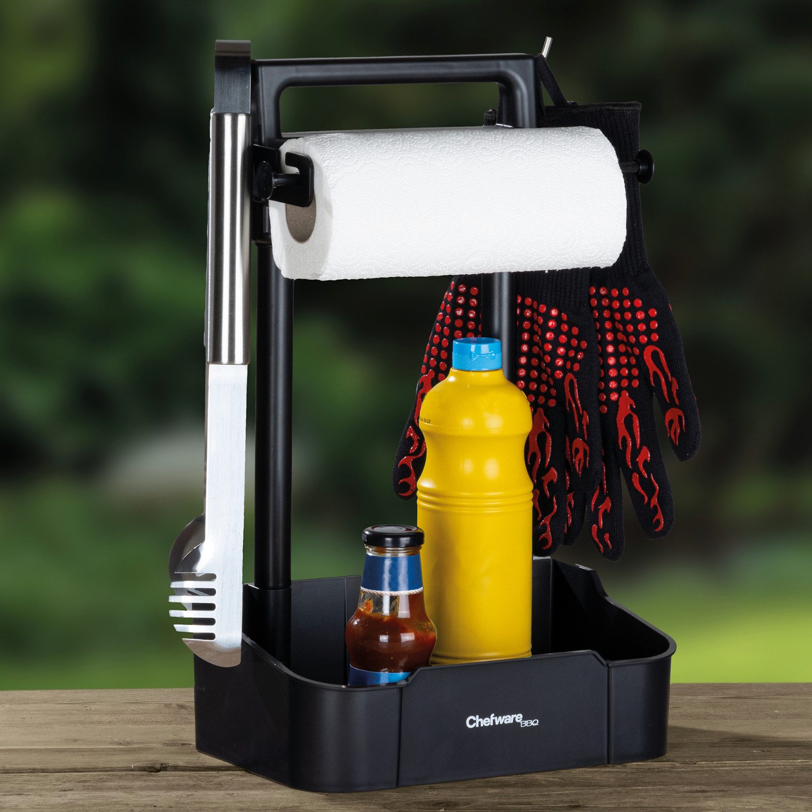 Haushalt International Grillhaken Grillzubehör Zubehöraufbewahrung Grillkasten Kunststoff Schwarz, (Stück, 1 tlg., Packung), Organizer, Tragegriff, Aufbewahrung, ausziehbar