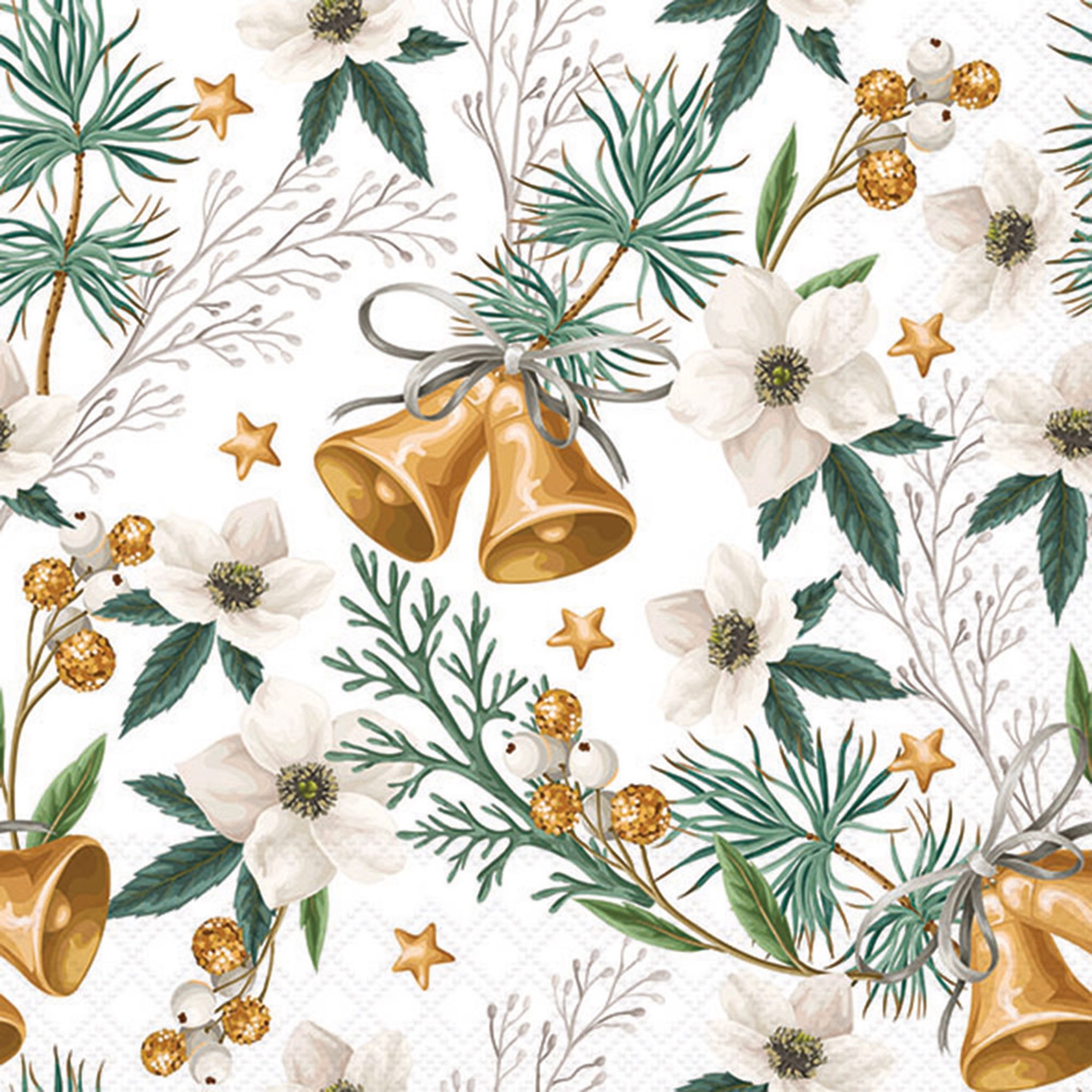 Ambiente Luxury Paper Products Papierserviette, Servietten Papier 33x33cm 3-lagig mit Weihnachtsglocken Motiv 20 Stk.