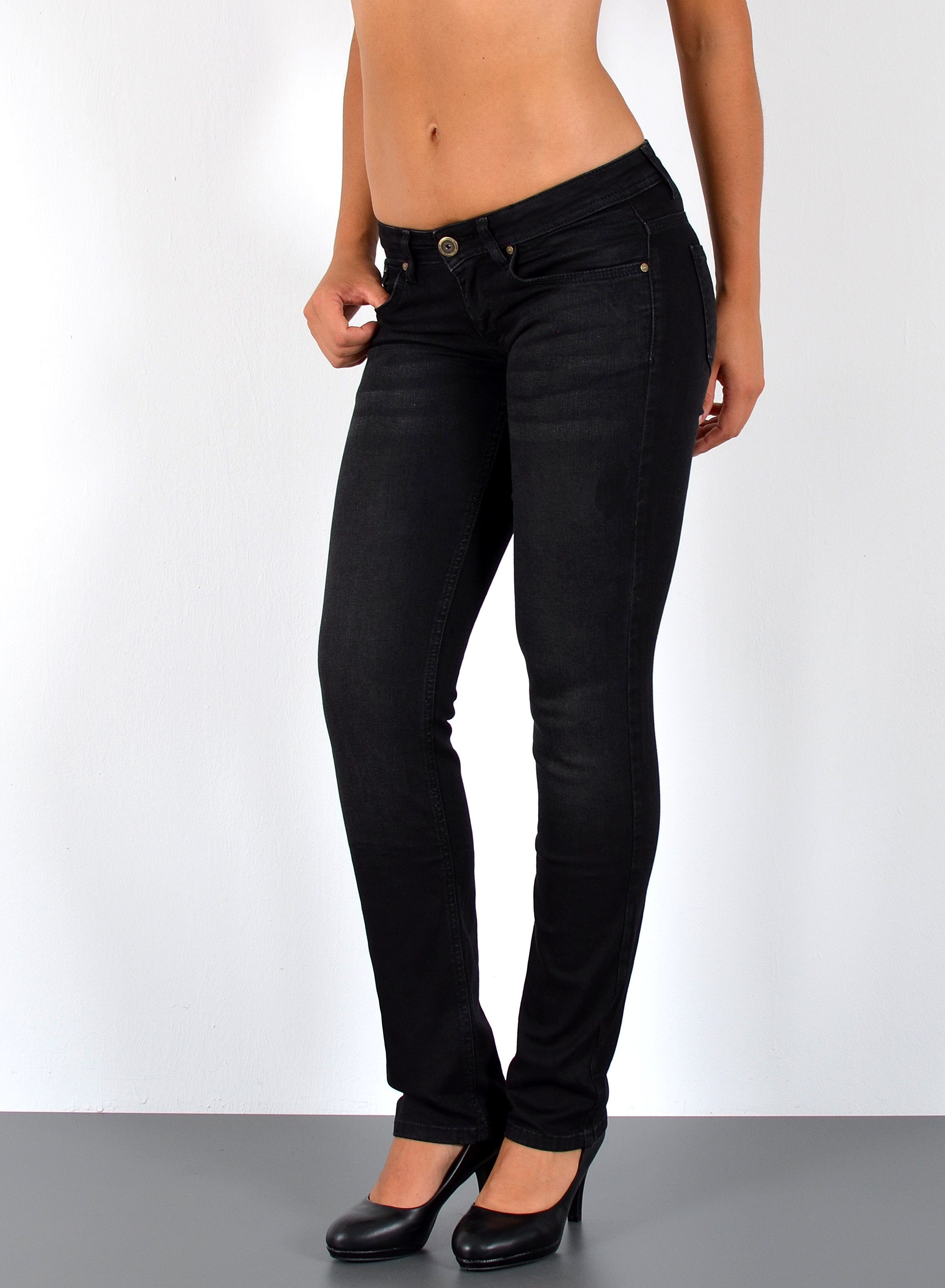 ESRA Straight-Jeans Low Waist Damen Jeans Straight Fit niedrige Leibhöhe Stretch-Jeans G9 Jeans Damen Straight Fit Gerade Schnitt Jeans Tief-Bund Hüftjeans