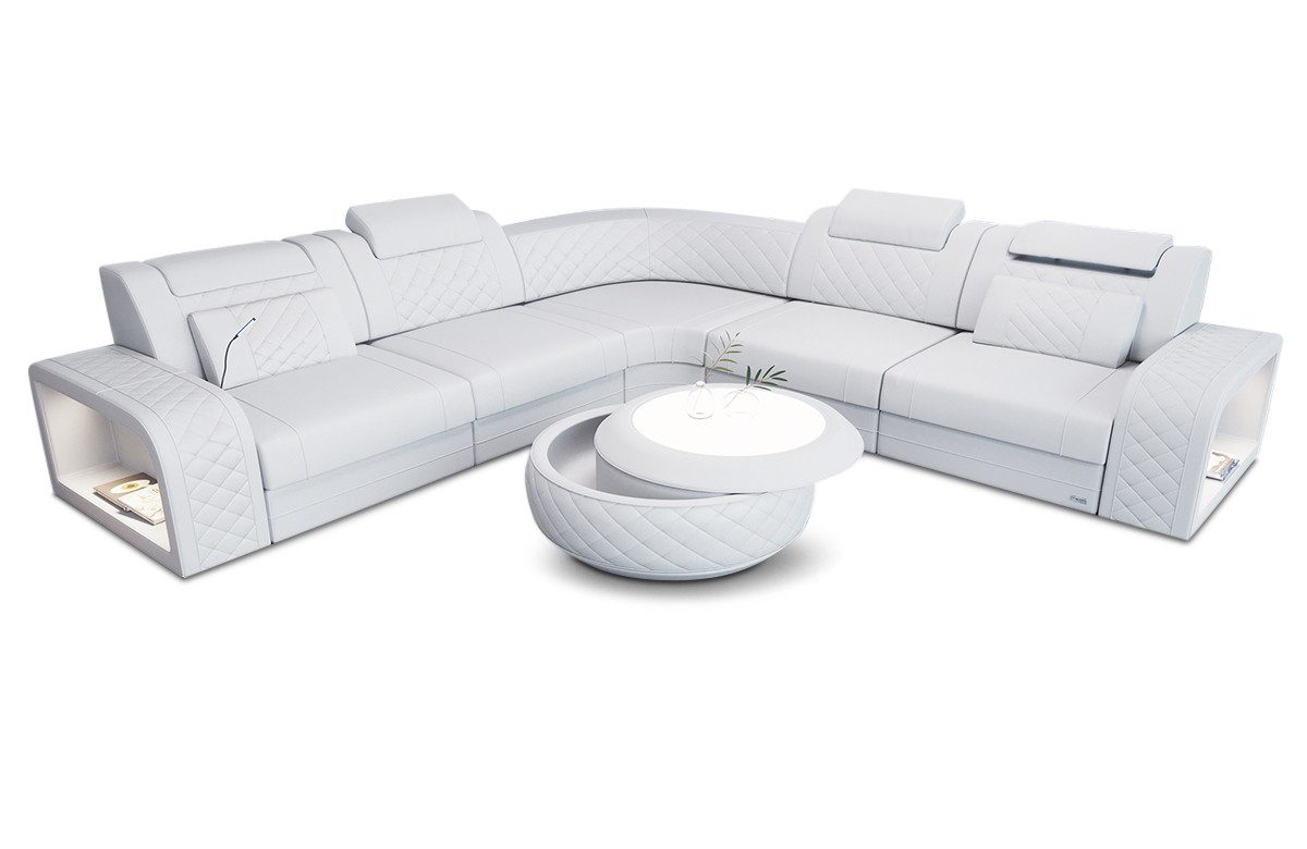 Sofa Dreams Ecksofa Foggia L Form Leder, mit LED, verstellbare Kopfstützen, günstig online kaufen