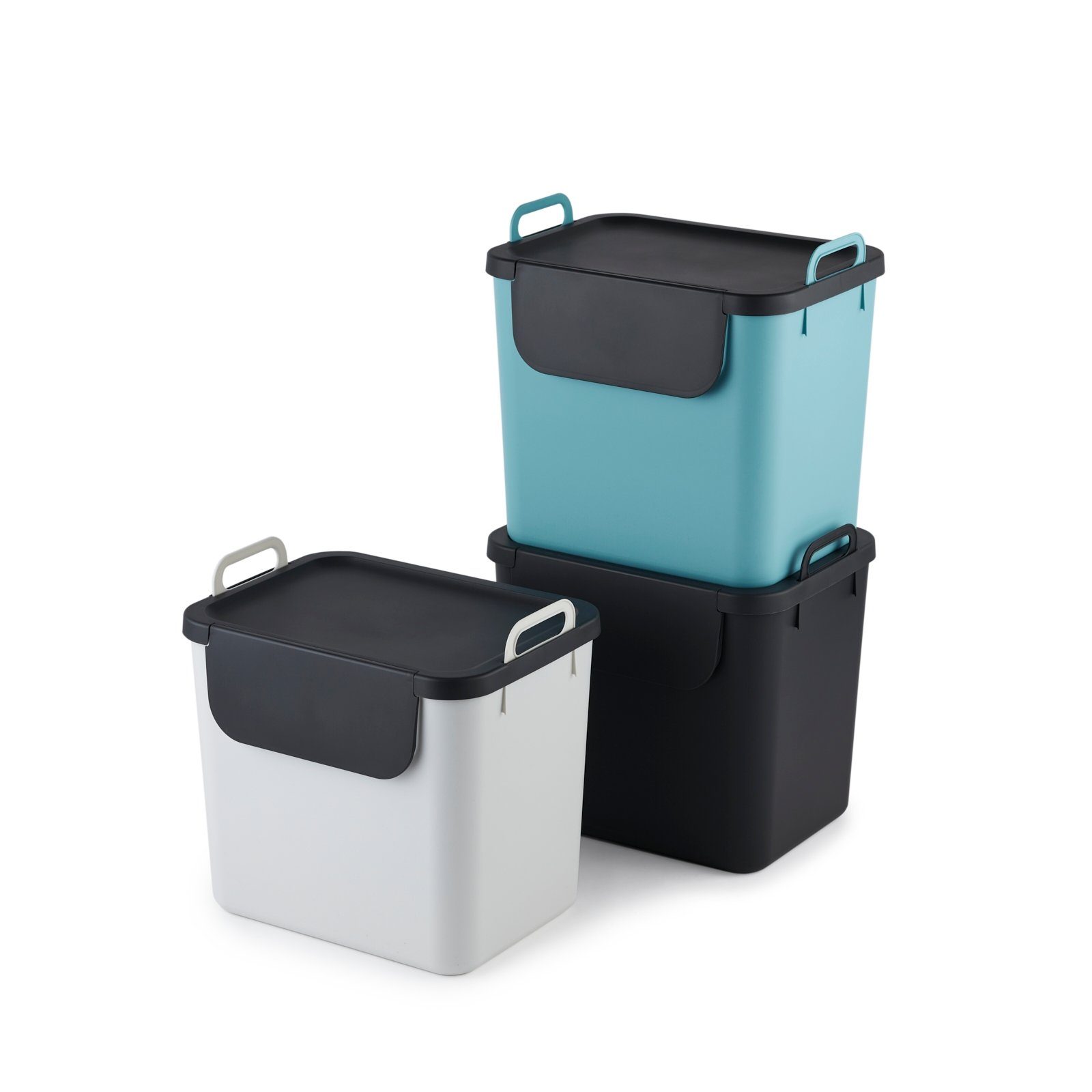 ROTHO Mülltrennsystem Jive 3er-Set Abfallbehälter 30 l – ideal für Recycling in der Küche