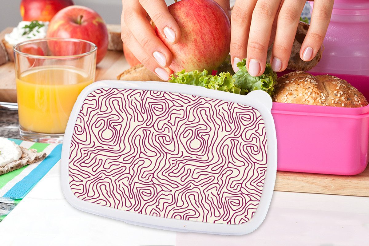 MuchoWow Lunchbox Wickelleine - Magenta - Creme, Kunststoff, (2-tlg), Brotdosen, Lunch Box, Brotbox für Kinder und Erwachsene