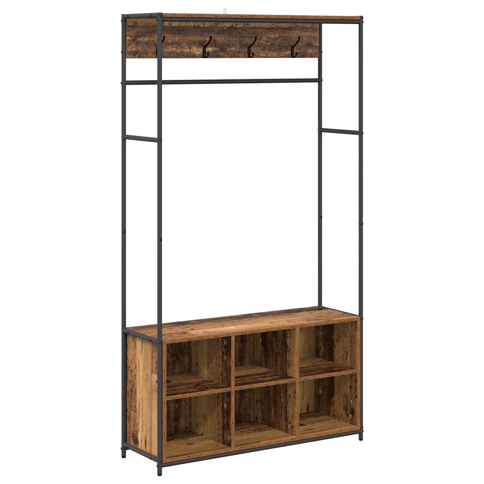 vidaXL Kleiderständer Garderobenständer mit Schuhbank Altholz 100 x 32 x 180,5 cm, (1 St)