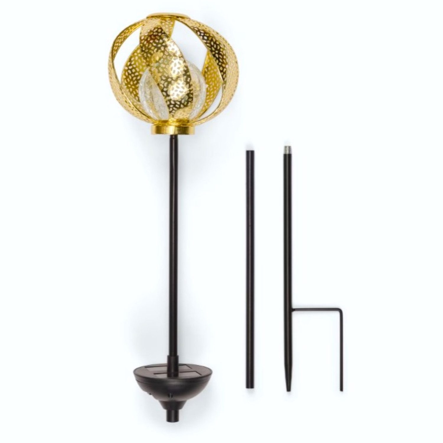 Online-Fuchs Gartenstecker aus Metall mit Glaskugel in Bruchglasoptik und LED-Solarbeleuchtung (Silber oder Gold, warmweiße Beleuchtung oder seichter Farbwechsel) beeindruckende Dekoration für Ihren Garten, Terrasse oder Balkon