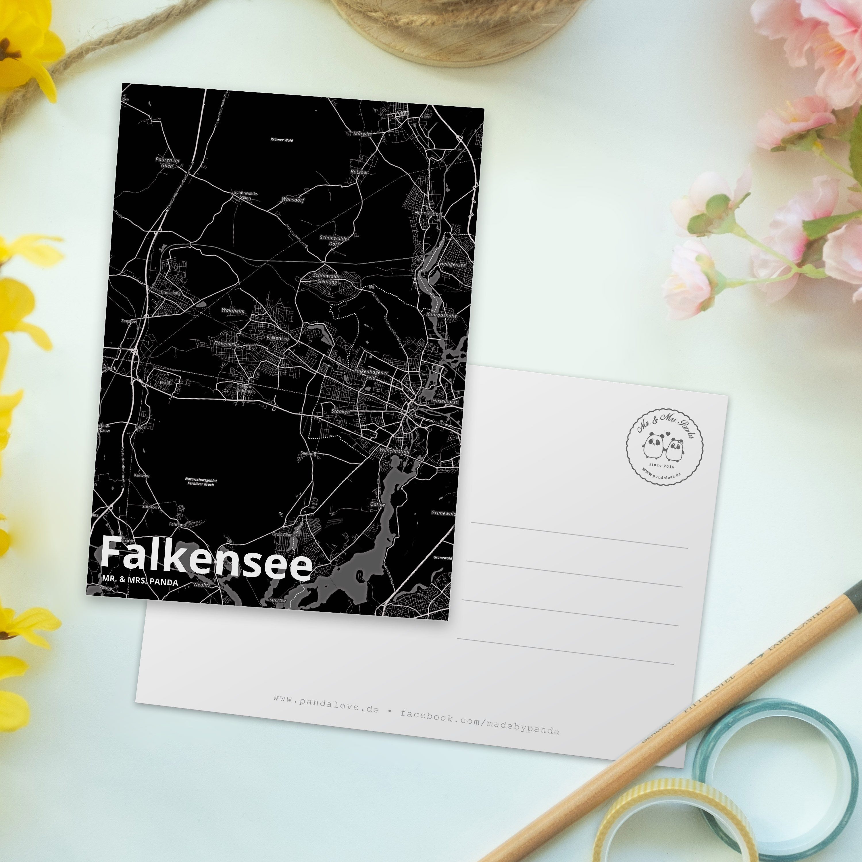 & Ort, Städte, Mrs. Geburtstagskarte, Falkensee - Geschenk, Grußkarte, Einla Mr. Postkarte Panda