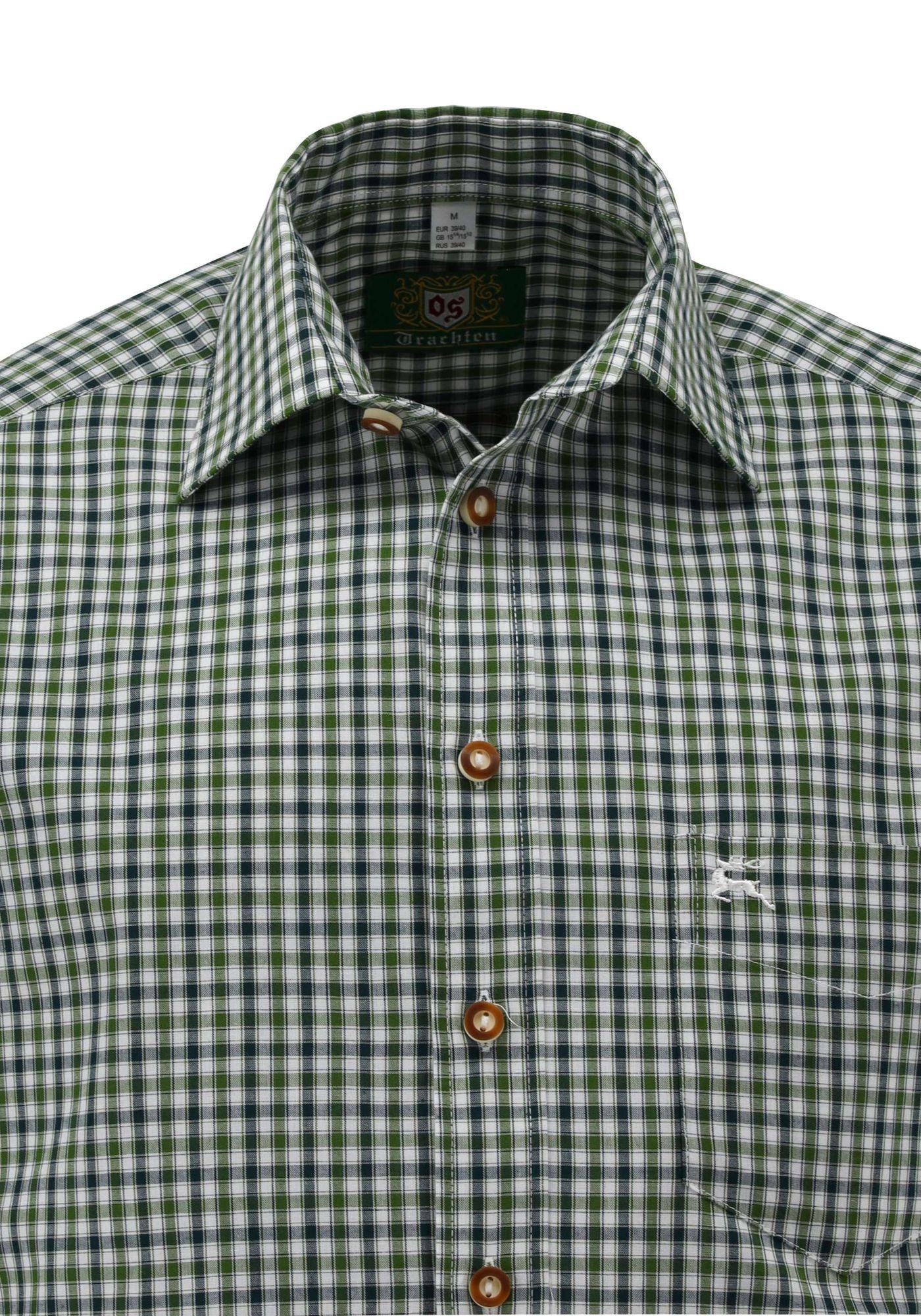 OS Trachten Trachtenhemd Ipuve Kurzarmhemd mit Hirsch-Stickerei auf der Brusttasche