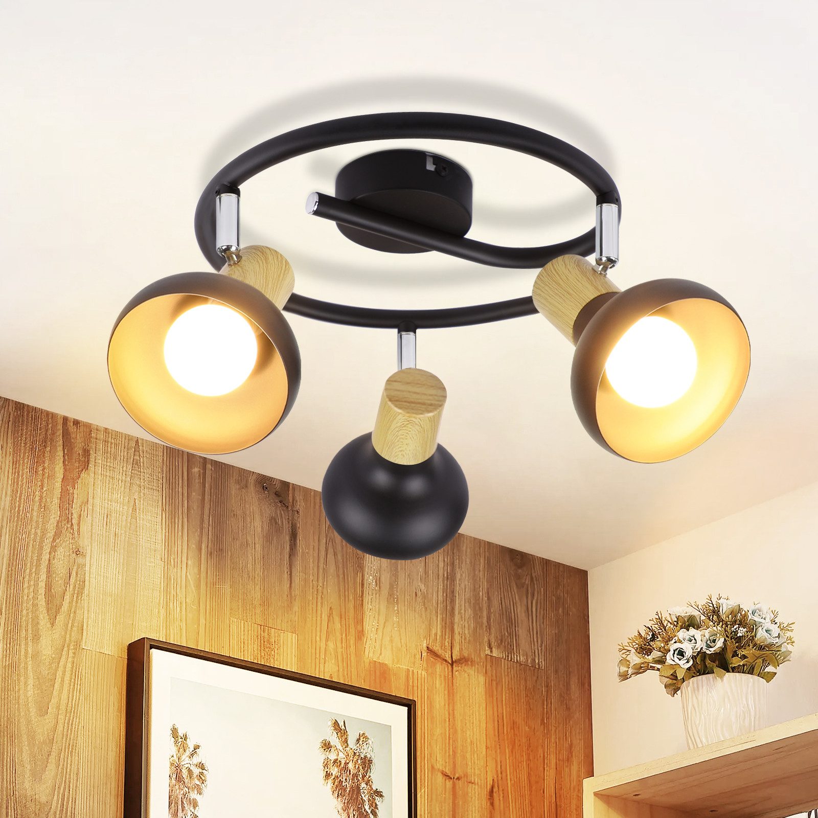 ZMH Deckenstrahler 3 Flammig E14 Deckenlampe Vintage 350°Schwenkbar für Flur Wohnzimmer, Hochwertige Design, ohne Leuchtmittel, Schwarz Vintage Deckenleuchte Innen Schlafzimmer