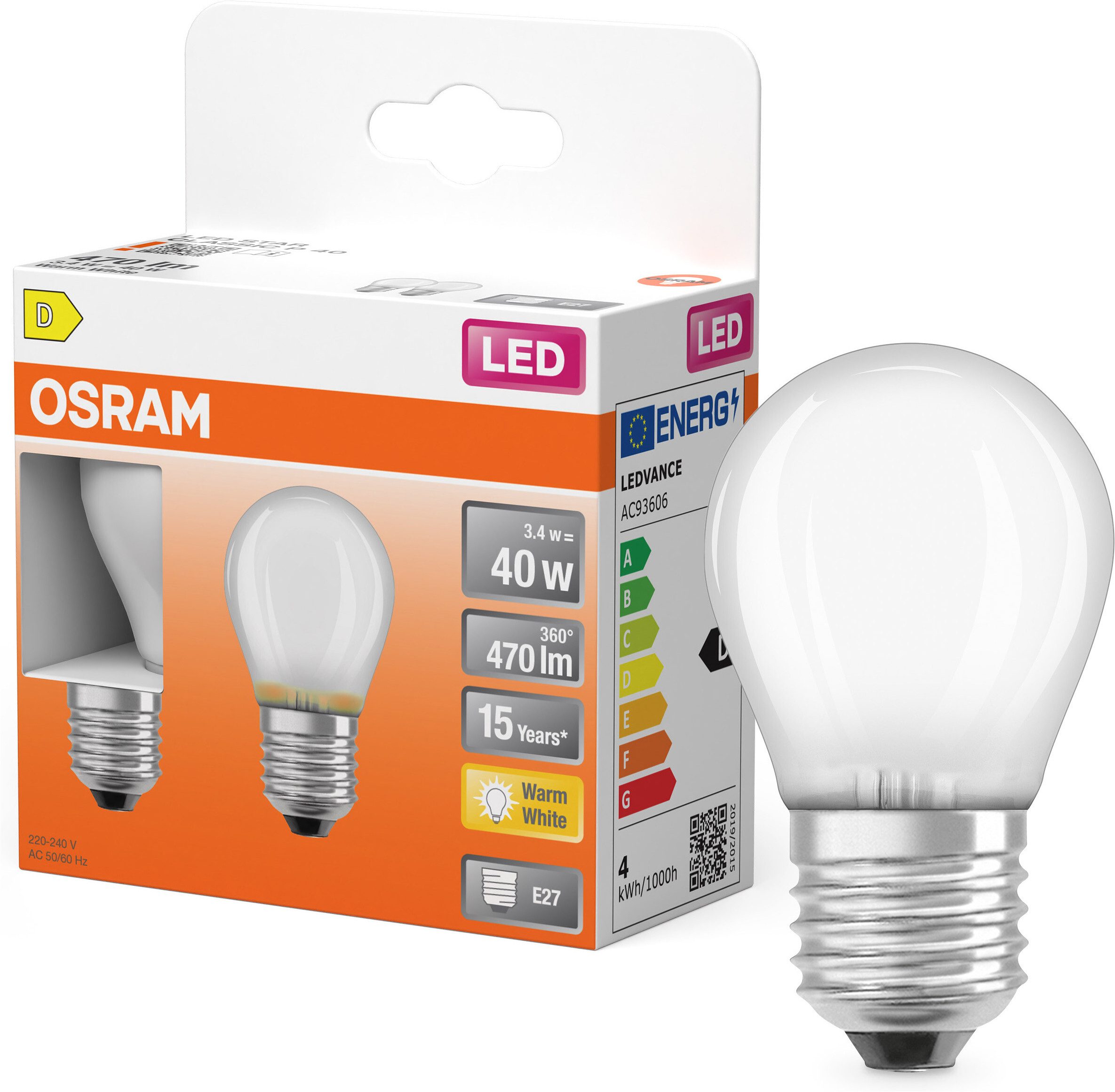 Osram LED-Leuchtmittel LED-Lampe Star Miniballform P40, E27, 2 St., Warmweiß