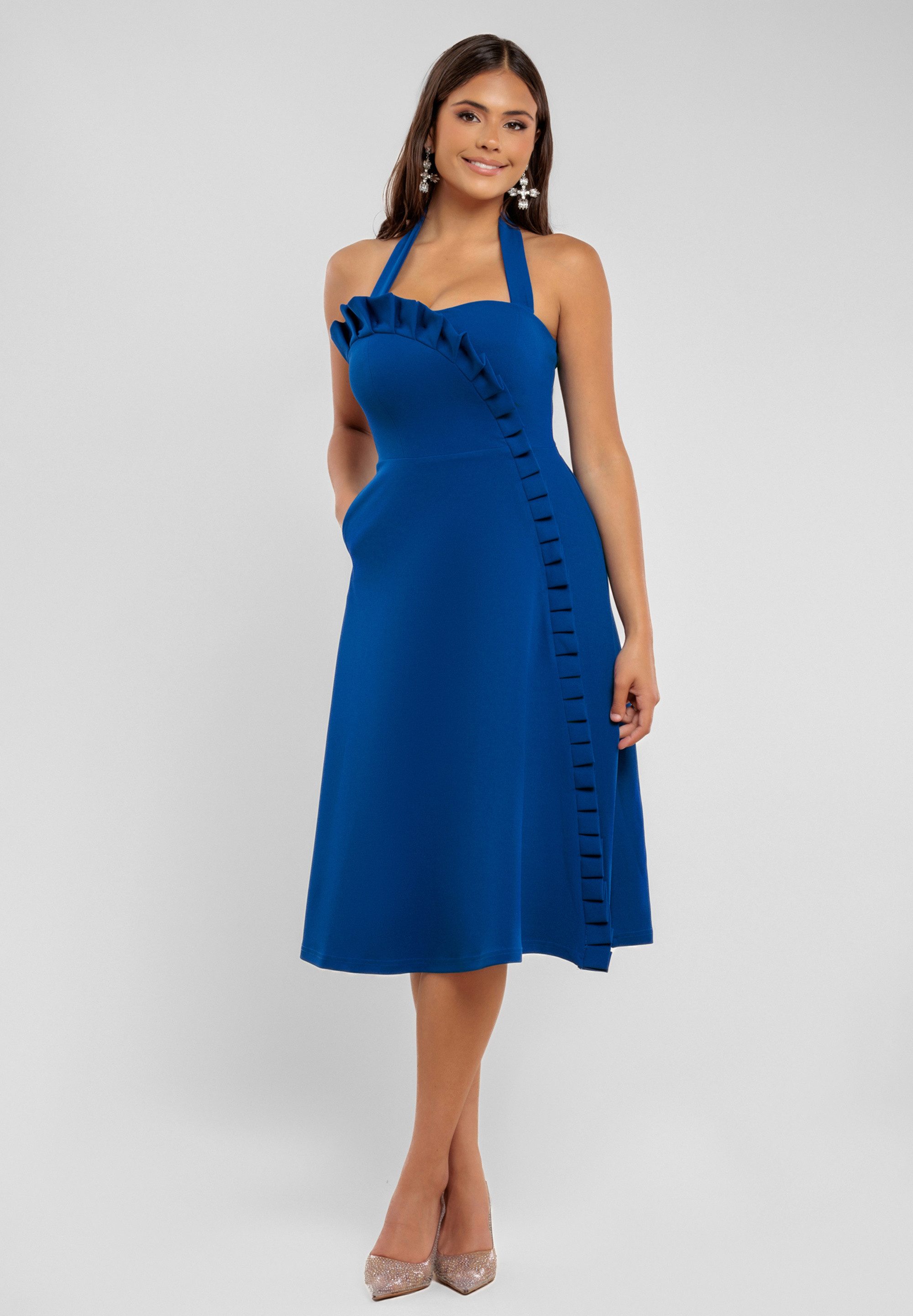 Goddiva Midikleid Frilled Halter Neck Strap Midi Dress knielang günstig online kaufen