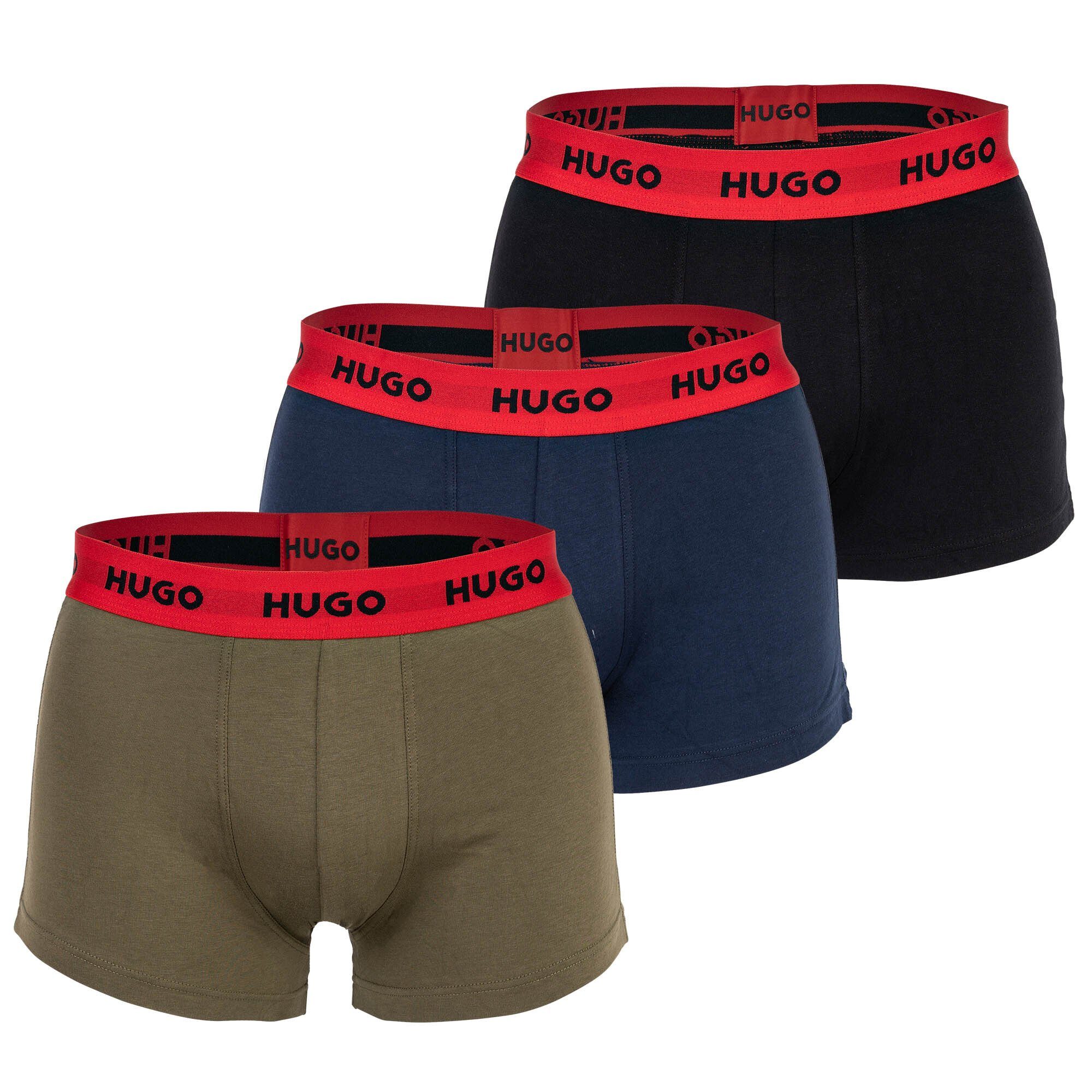 HUGO Boxer Herren Boxer Shorts, 3er Pack - Trunks Triplet Blau/Grün/Schwarz