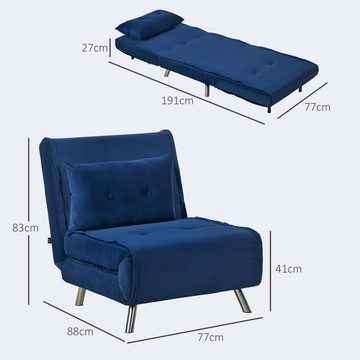 HOMCOM Sessel Schlafsessel, Relaxsessel mit Schlaffunktion, Liegesessel (Klappsessel, 1-St., Bettsessel), für Schlafzimmer, Wohnzimmer, Blau