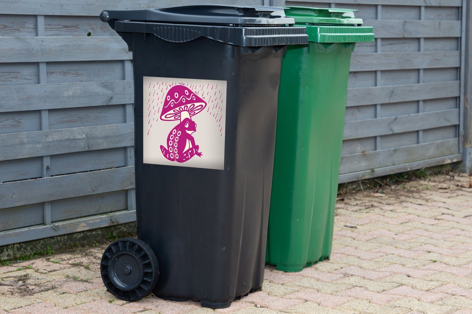 Wandsticker St), (1 Mülleimer-aufkleber, MuchoWow Mülltonne, Abfalbehälter Frosch Container, - Rosa Pilz Sticker, -