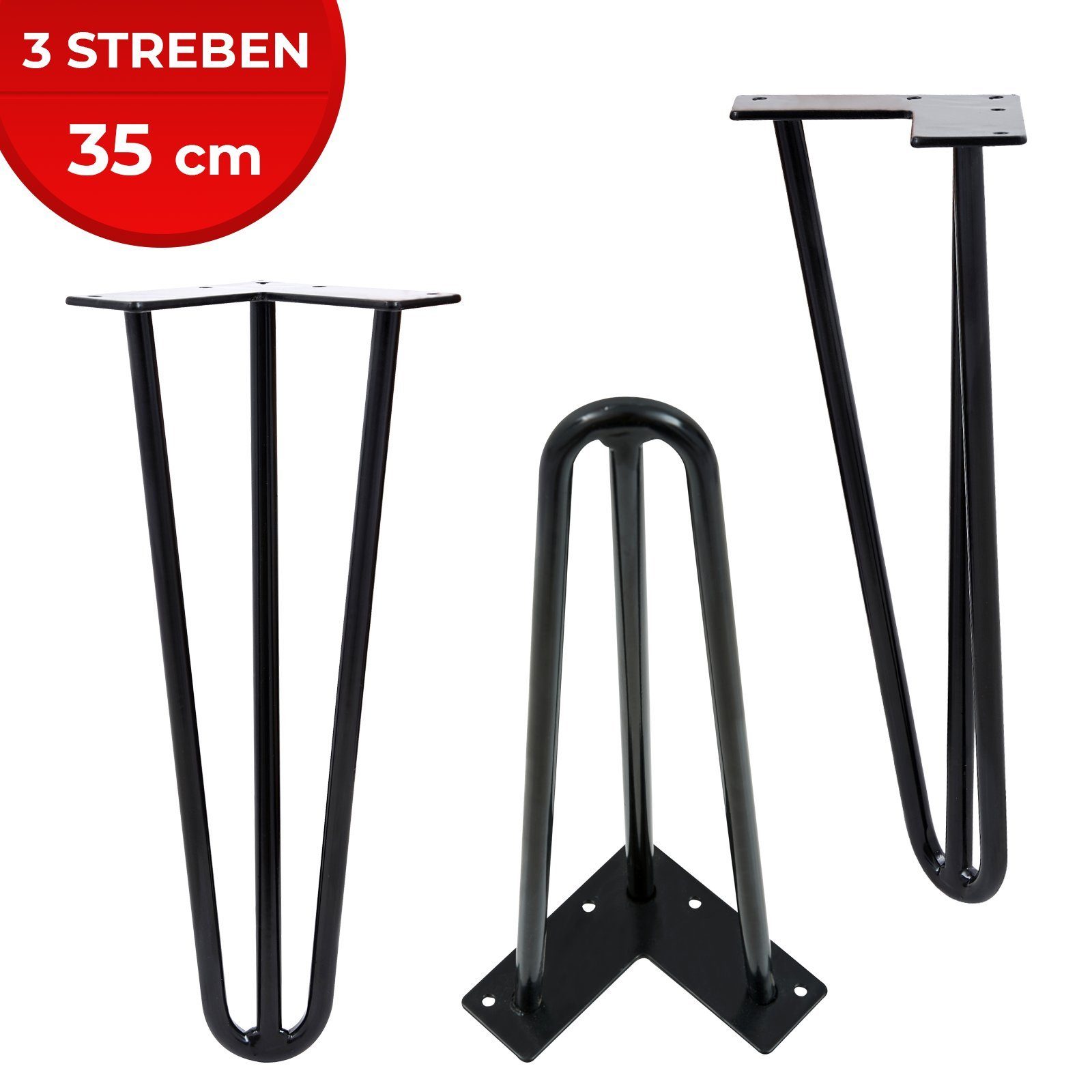 VENDOMNIA Tischbein Hairpin 4er Set, Metall, aus Stahl, 2 oder 3 Streben, Größenwahl, Haarnadel Möbelfüße,Hairpin Legs Tischgestell,Couchtisch, Schreibtisch