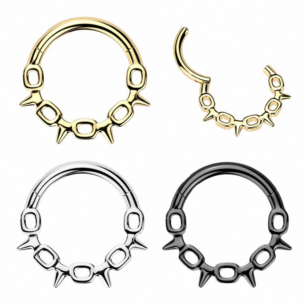 Taffstyle Nasenpiercing Septum Nasen Piercing Clicker Segment Ohr Daith Helix Ring Spike Kette (Nasenpiercing Nasenring Nase Ohrpiercing Cartilage Ohr Tragus Helix Orbital Intim Piercing Ring Lippenpiercing), mit Scharnier