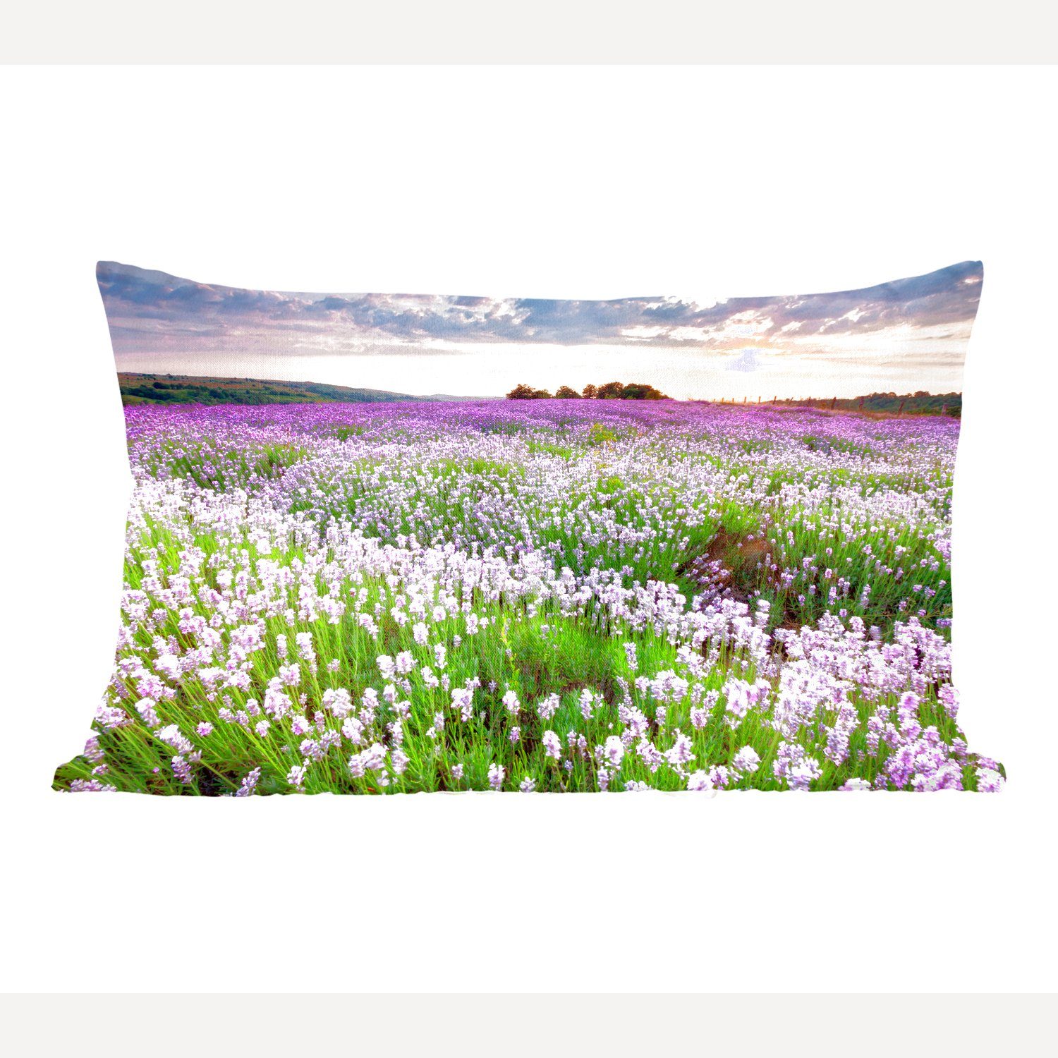 MuchoWow Dekokissen Lavendel - Blumen - Sonnenuntergang - Lila - Wiese, Wohzimmer Dekoration, Zierkissen, Dekokissen mit Füllung, Schlafzimmer