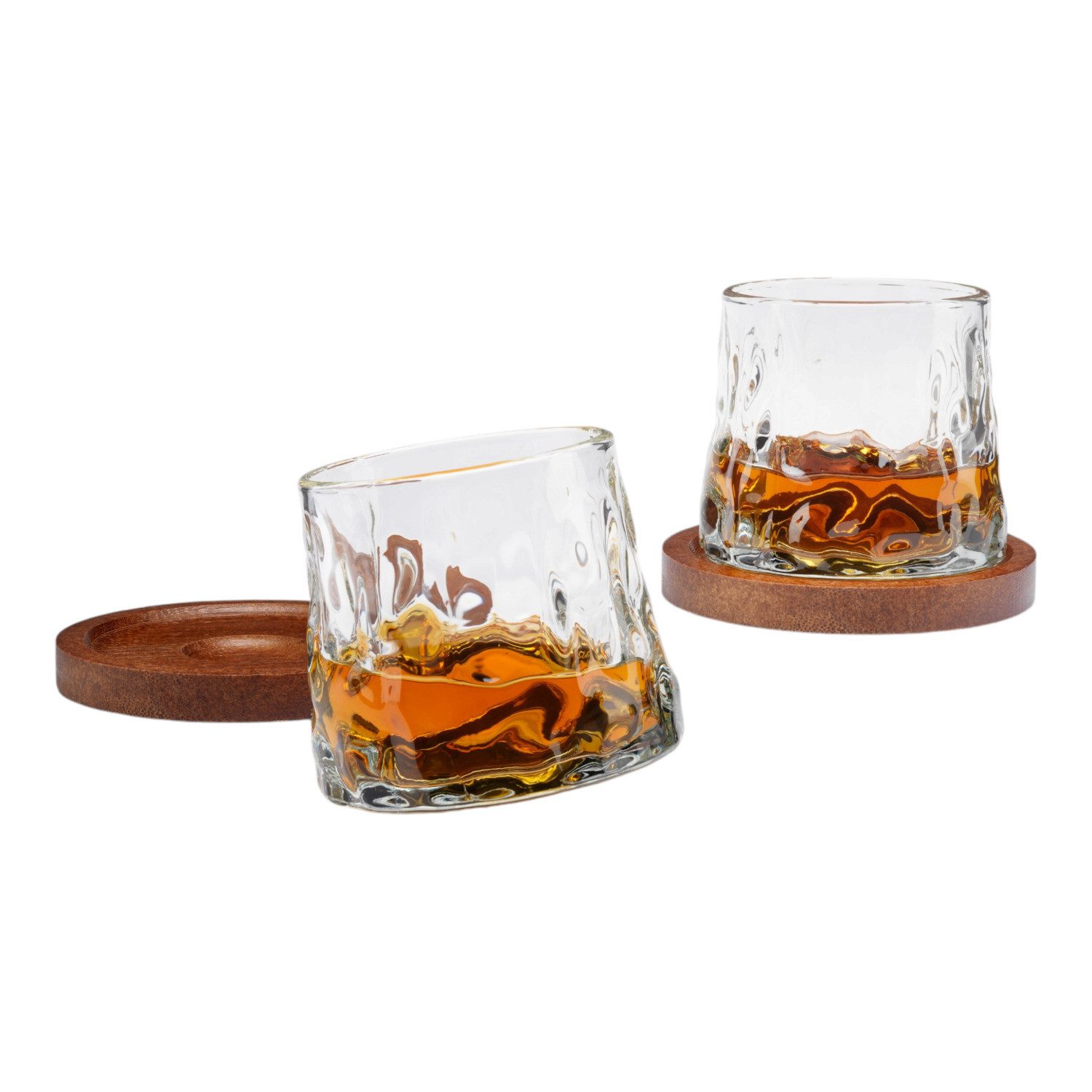 Whiskyglas Rotierende Whiskeygläser Whisky Geschenkset mit Untersetzern aus Holz