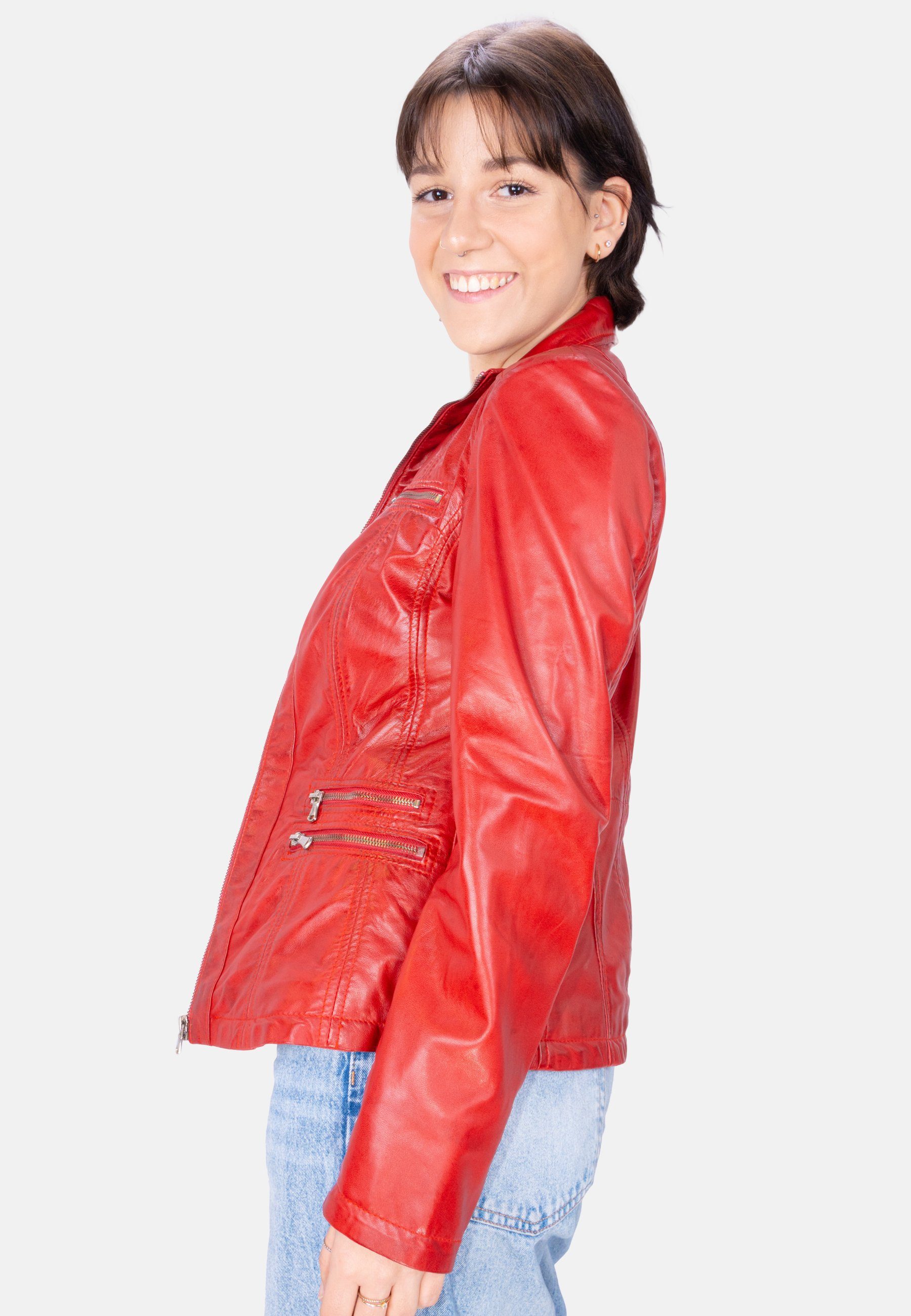 Lolus Lederjacke Clara Klassisch elegante Lammnappa Rot Leder Damen weichem aus Lederjacke