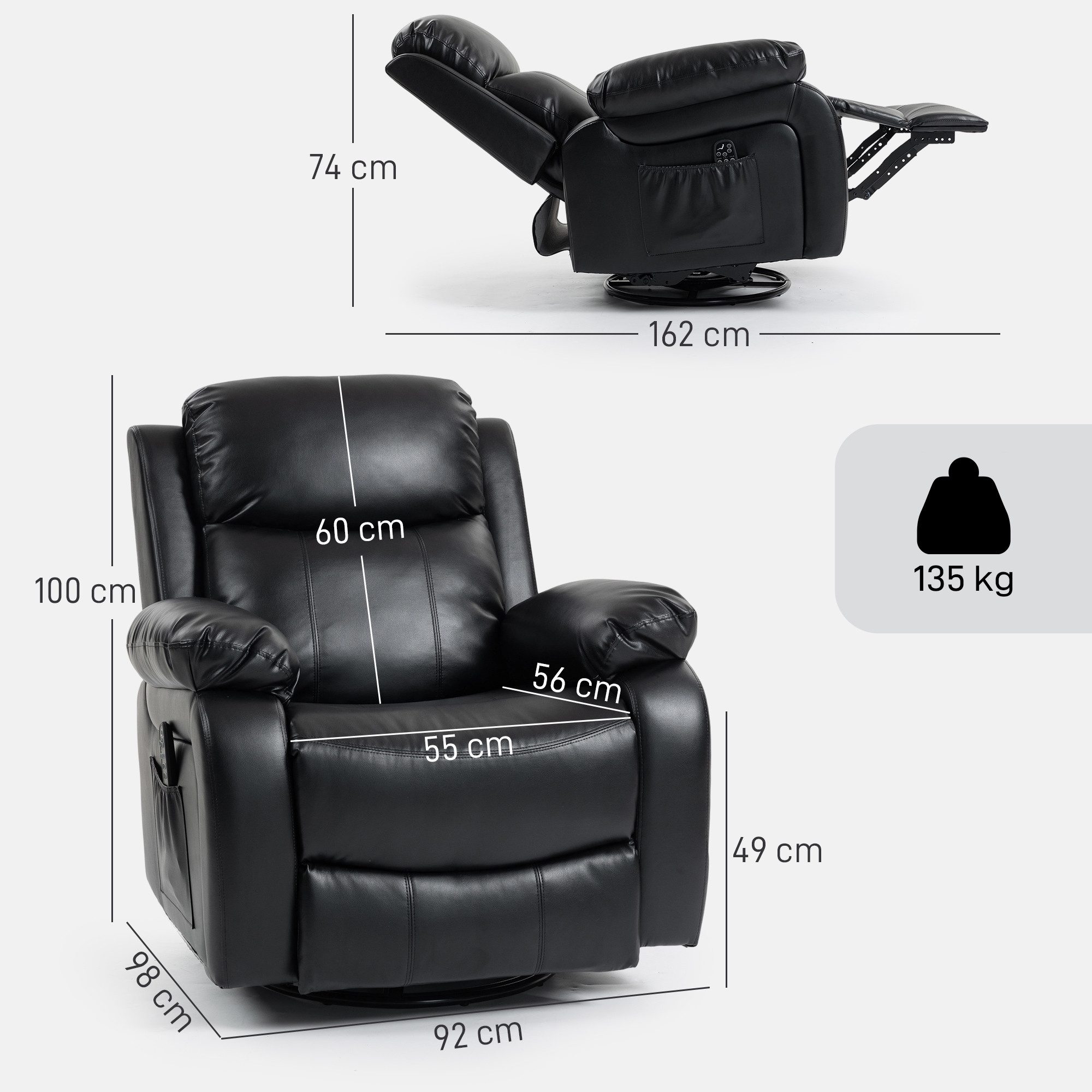 HOMCOM Massagesessel 8 Vibrationspunkte, 3 Modi (Relaxsessel, 1-St., Fernsehsessel), Massage- und Wärmefunktion, Schwarz