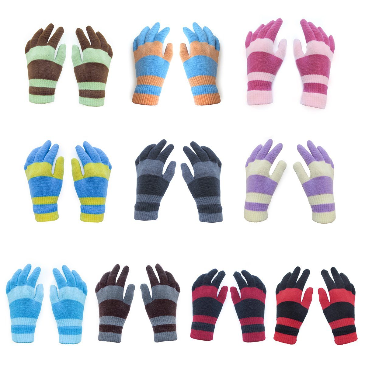 Sonia Kinderhandschuhe gestreift Originelli können Onesize Strickhandschuhe abweichen, braun-grau Farben