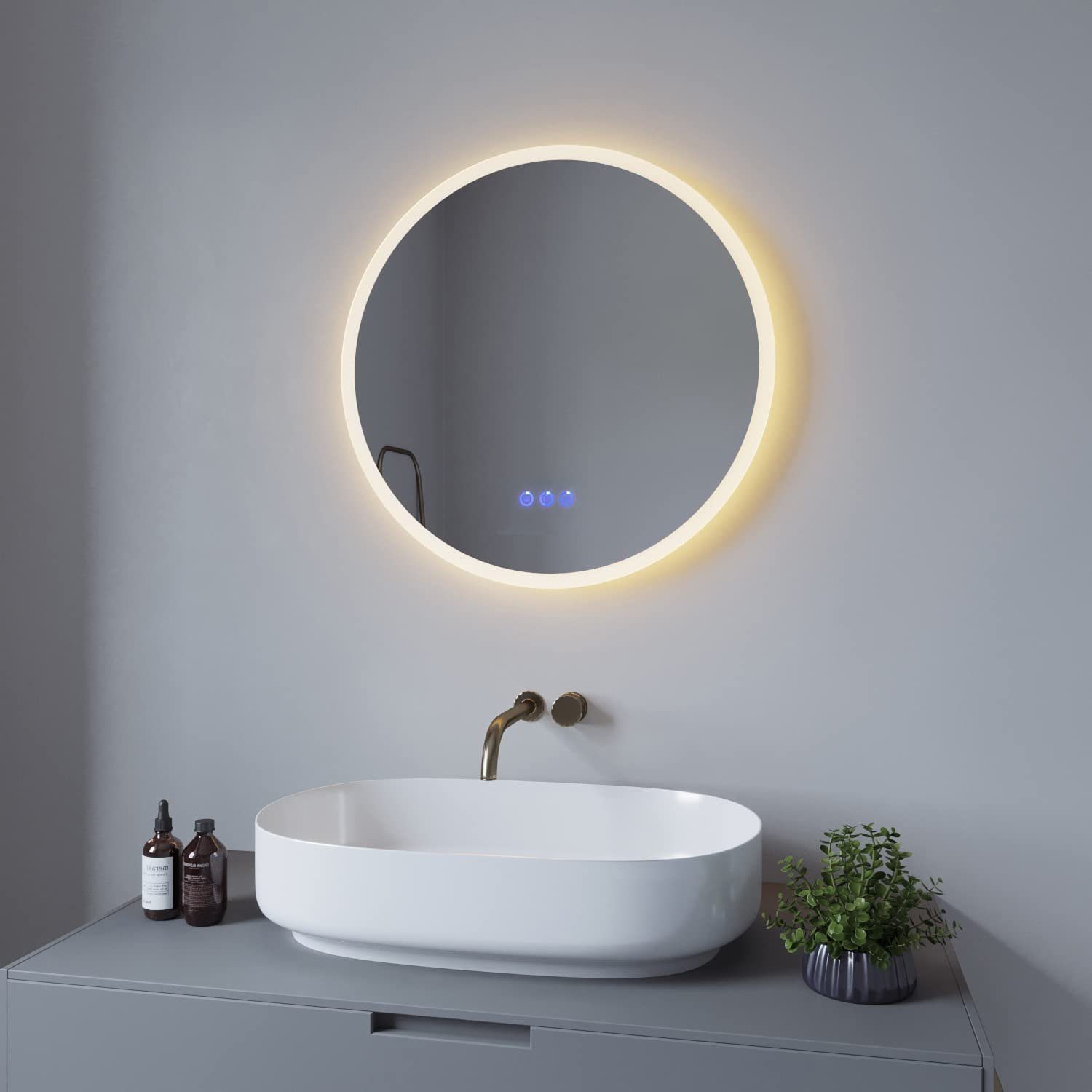 60x60, Anti-Fog, Badspiegel AQUABATOS Spiegel Touch, LED-Lichtspiegel Rund Memory-Funktion mit Neutralweiß, Badezimmerspiegel LED Warmweiß, Beleuchtung Kaltweiß,