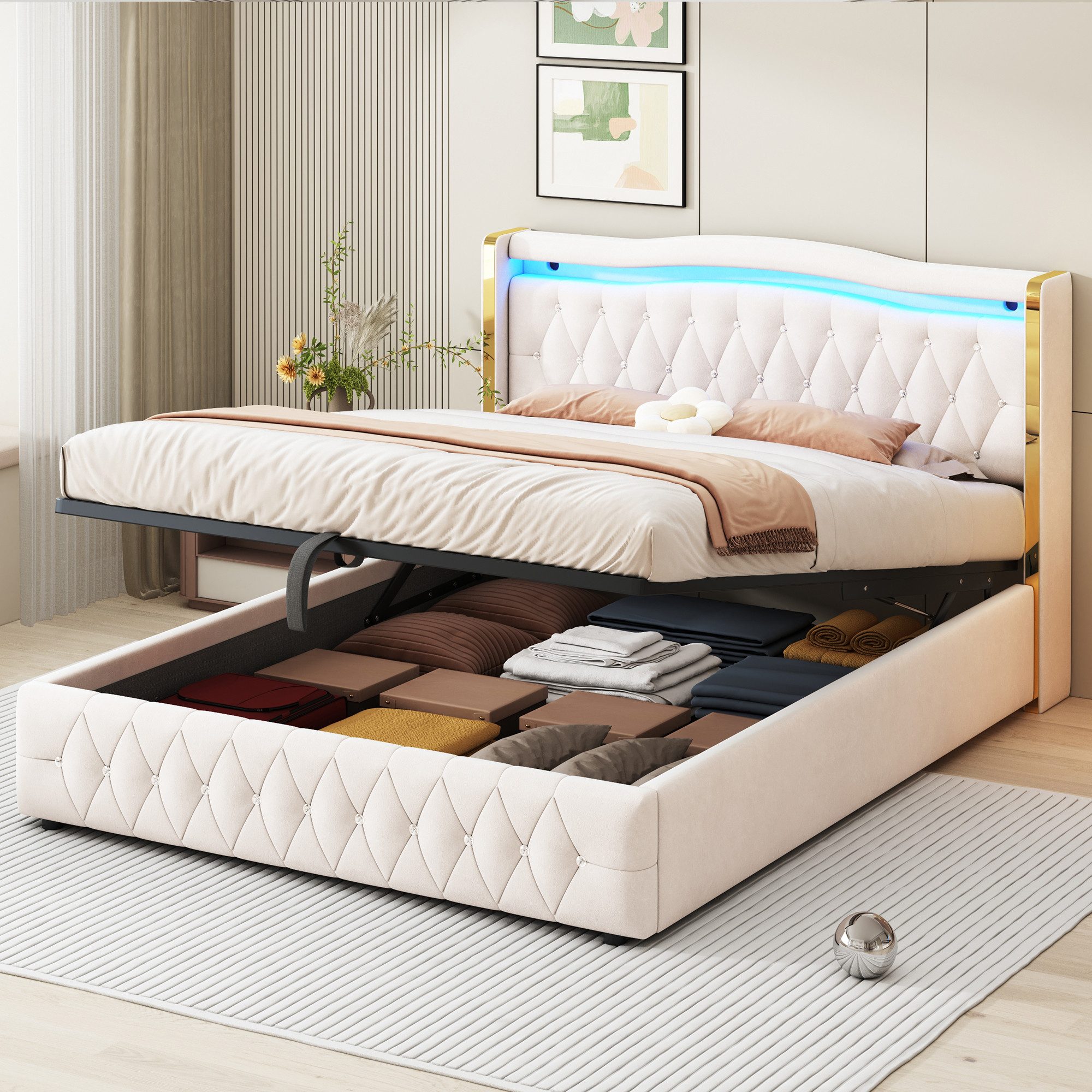 Celya Polsterbett Doppelbett, Mit Hydraulik zur günstig online kaufen