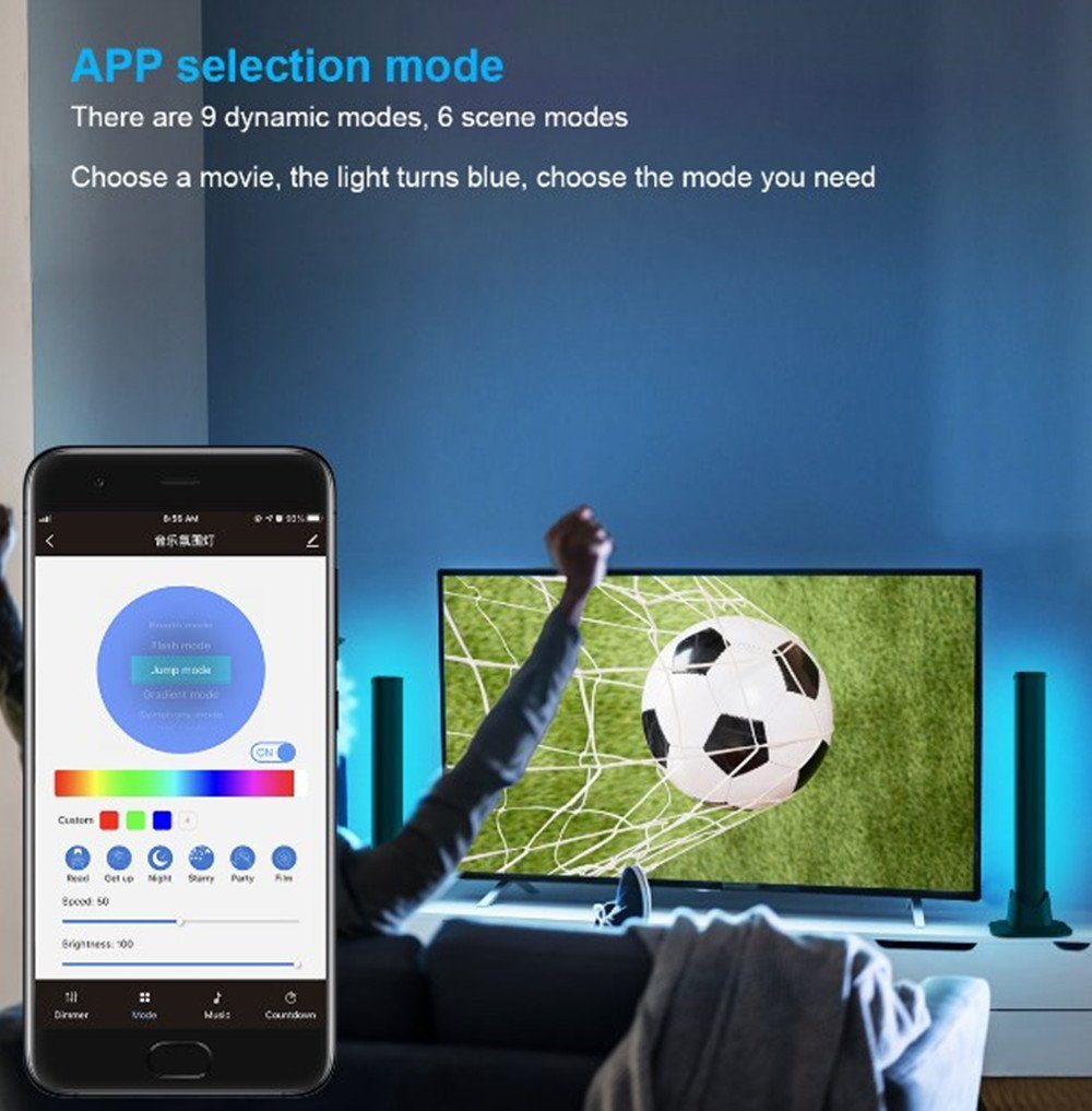XDOVET LED Stripe 2 Stück LED APP RGB Smart LED Hintergrundbeleuchtung,Lampe Sync Lightbar,Bluetooth Streifen Ambient TV, mit Musik und