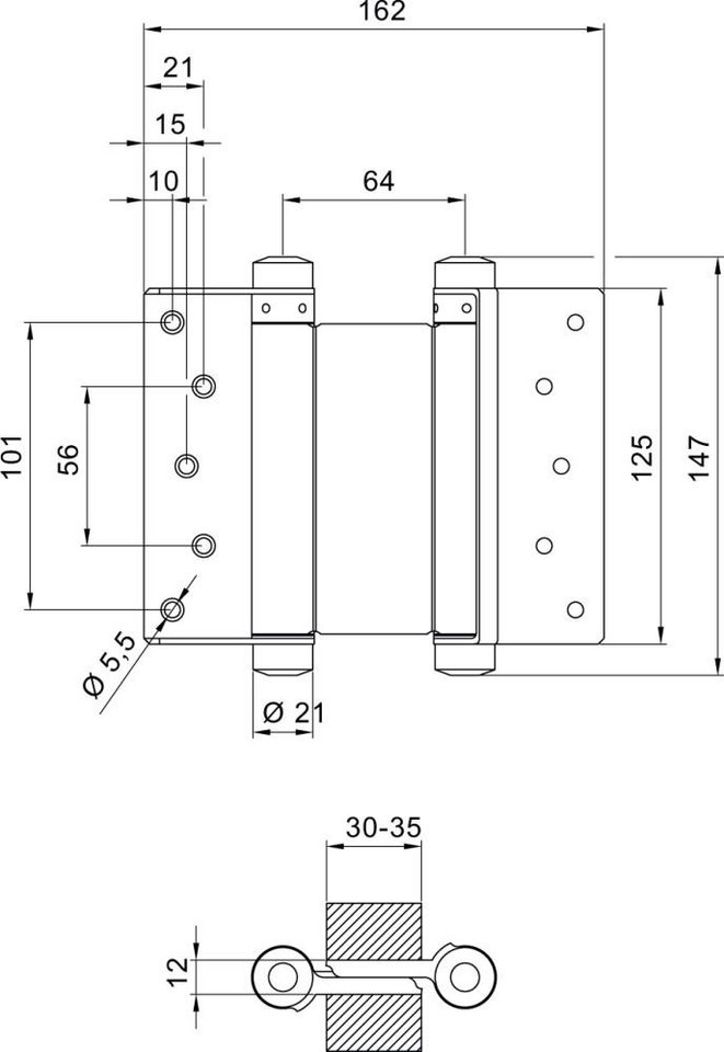 Thumbnail - ELC Türbeschlag Pendeltürbänder Nr.33 Stahl vernickelt 125mm