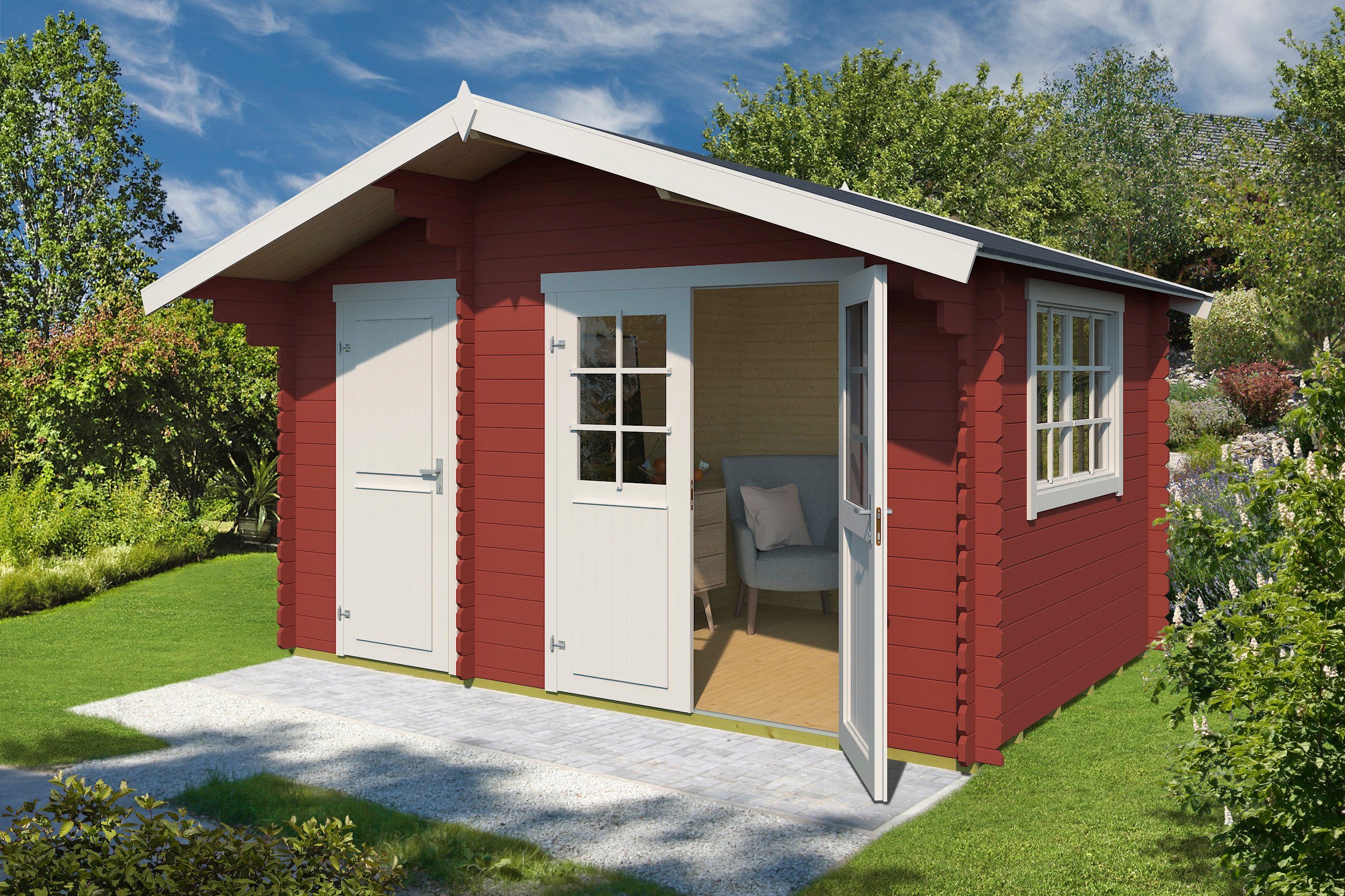 LASITA MAJA Gartenhaus Keila 28, BxT: 400x450 cm, (Set), Blochbohlenhaus 28mm 2-Raum, Fundamentmass 3800x2500, Schwedenrot