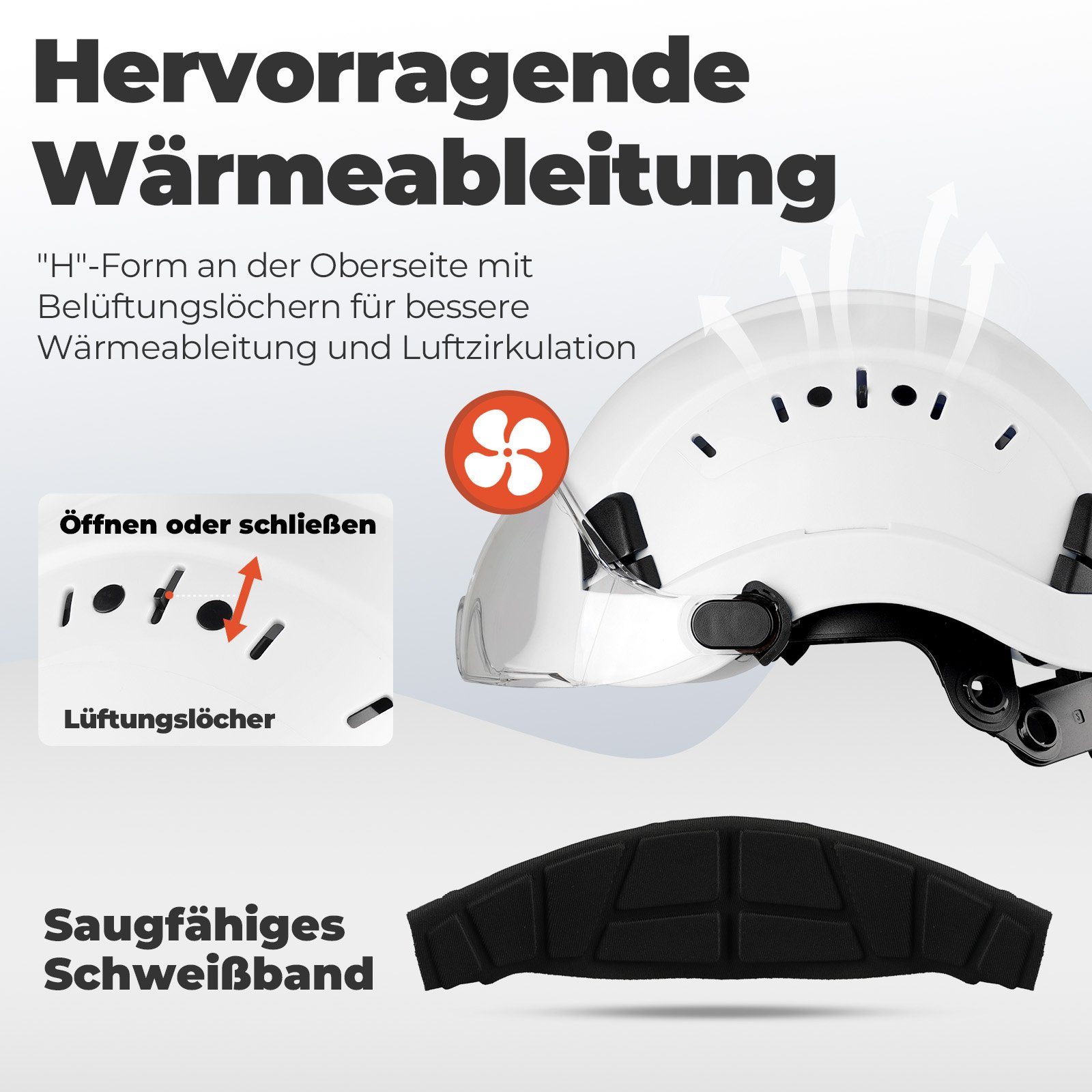 Mustbau Schutzhelm EN397, Arbeitshelm Mit Ohrschutz und Schutzbrille Set, ABS, 53- 63cm verstellbar
