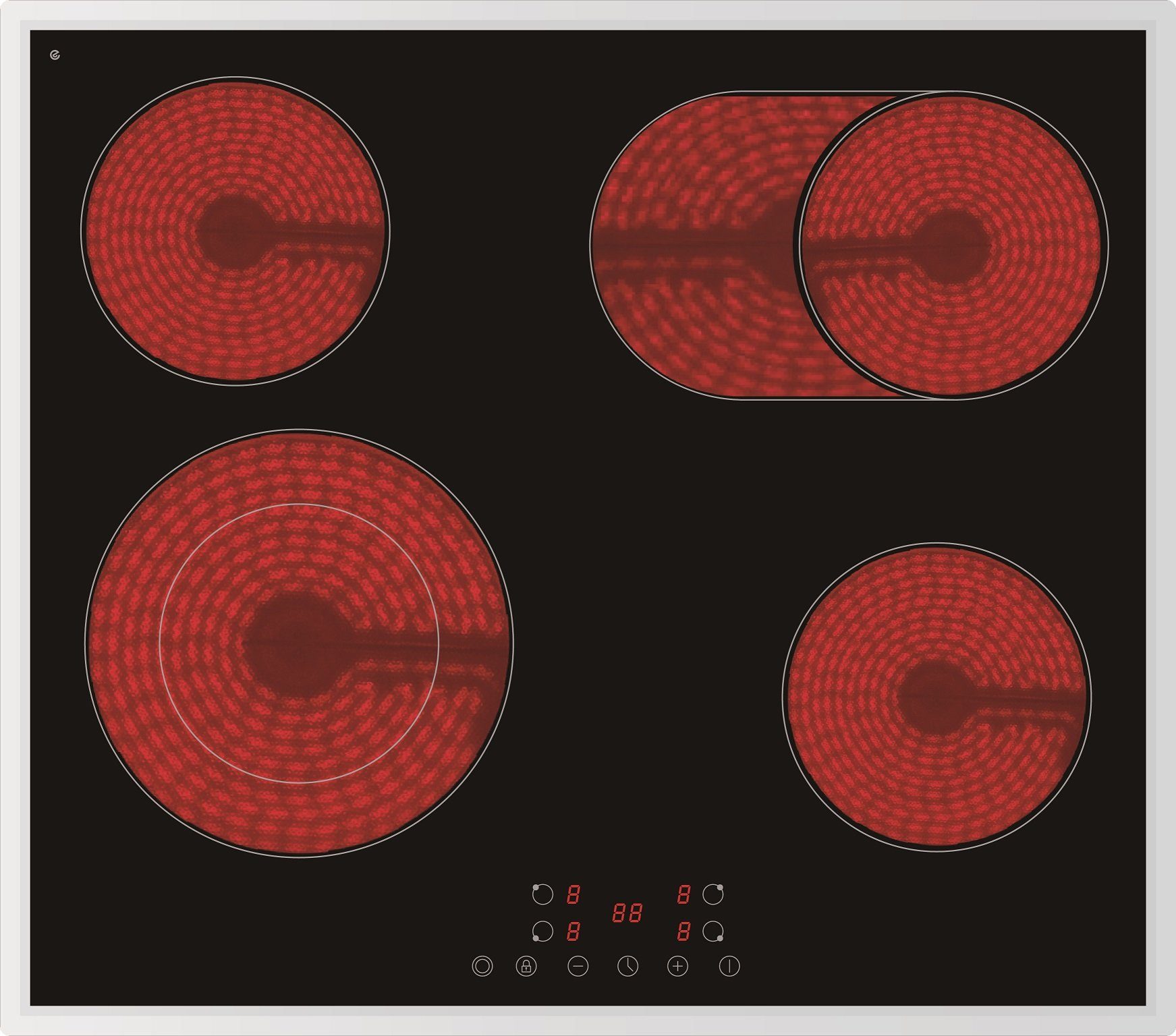 PKM Elektro-Kochfeld EB-C4-2KBTCG, Touch Control, Zweikreis- und Bräterzone, Kindersicherung