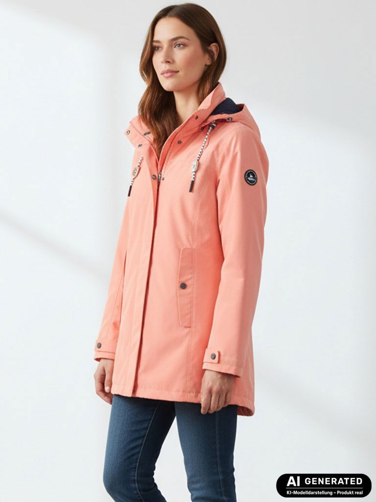 Dry Fashion Funktionsmantel Leer Damen Funktionsjacke Wasserdicht - Outdoor-Jacke Mantel Winddicht Atmungsaktiv, Verschweißte Nähte, Verstellbare und abnehmbare Kapuze