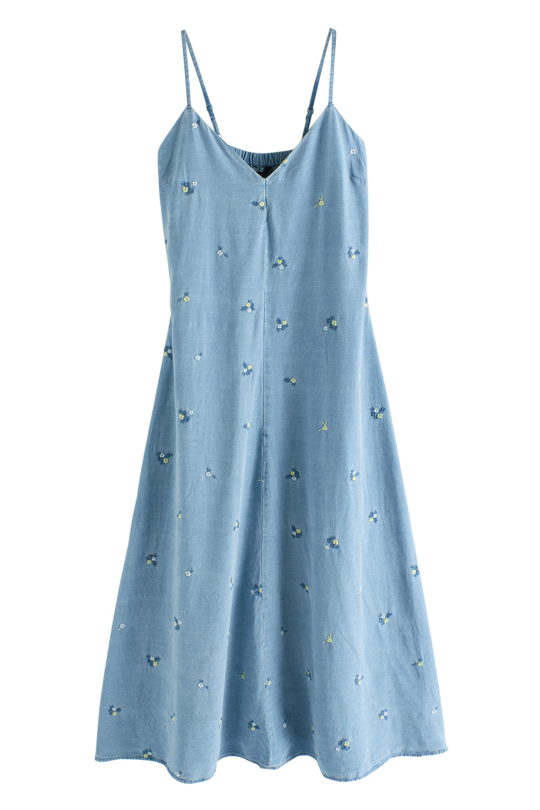 Jeanskleid Denim-Maxikleid aus Lyocell mit Blumen-Stickerei