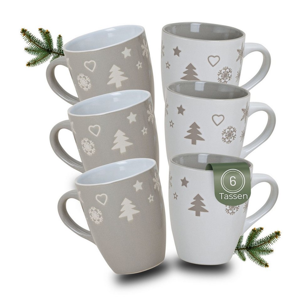 matches21 HOME & HOBBY Tasse, Weihnachtsdekor grau weiß, Gr. 300 ml
