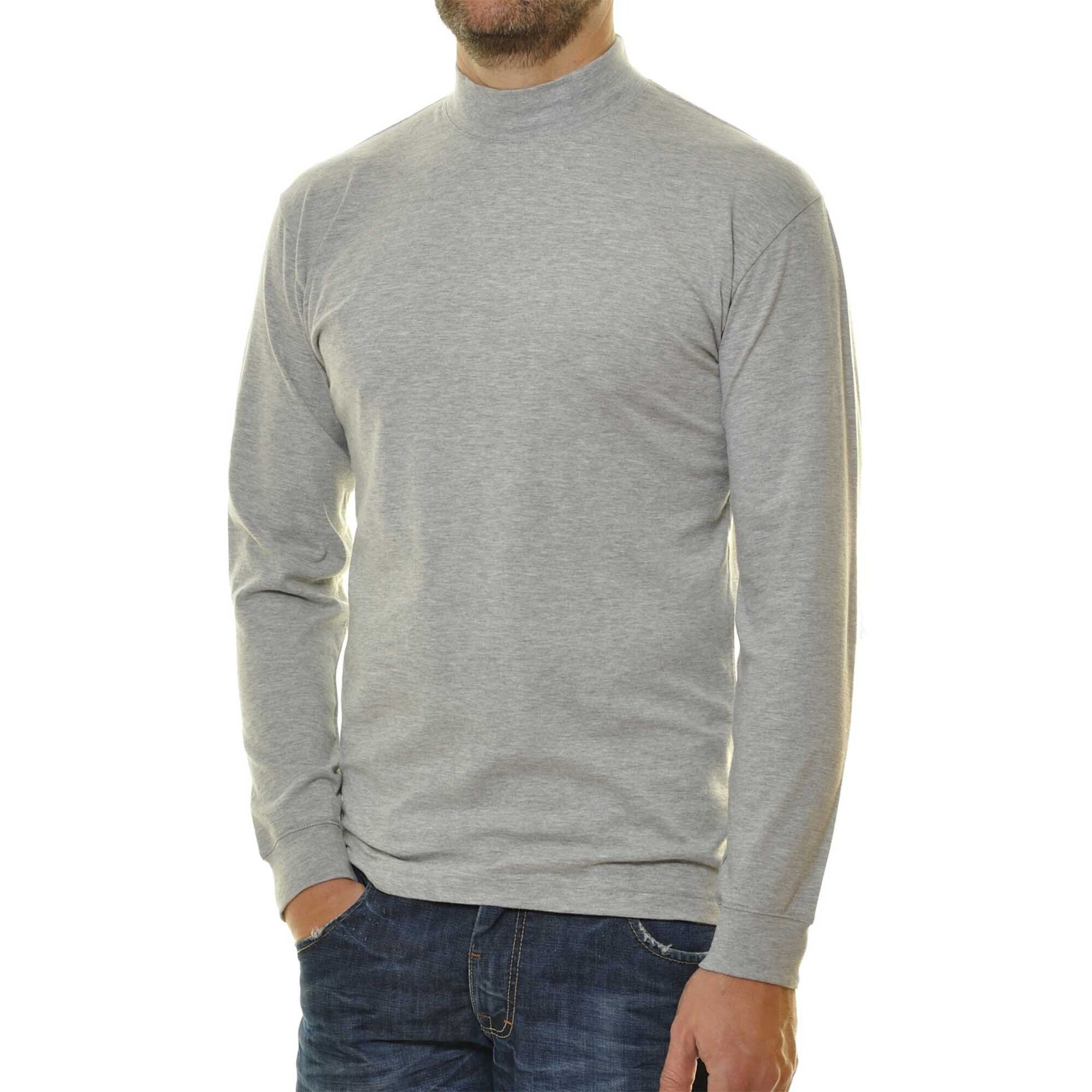 Stehkragen-Pullover - Grau Basic Herren Langarm RAGMAN Melange Sweatshirt