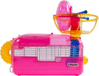 Zedelmaier Kleintierkäfig Hamster Laufrad Spielzeug Transportbox für Hamster Nager Mäuse(Rosa), Hamsterheim mit Rohrsystem, Trinkflasche, nicht Schlafkäfig